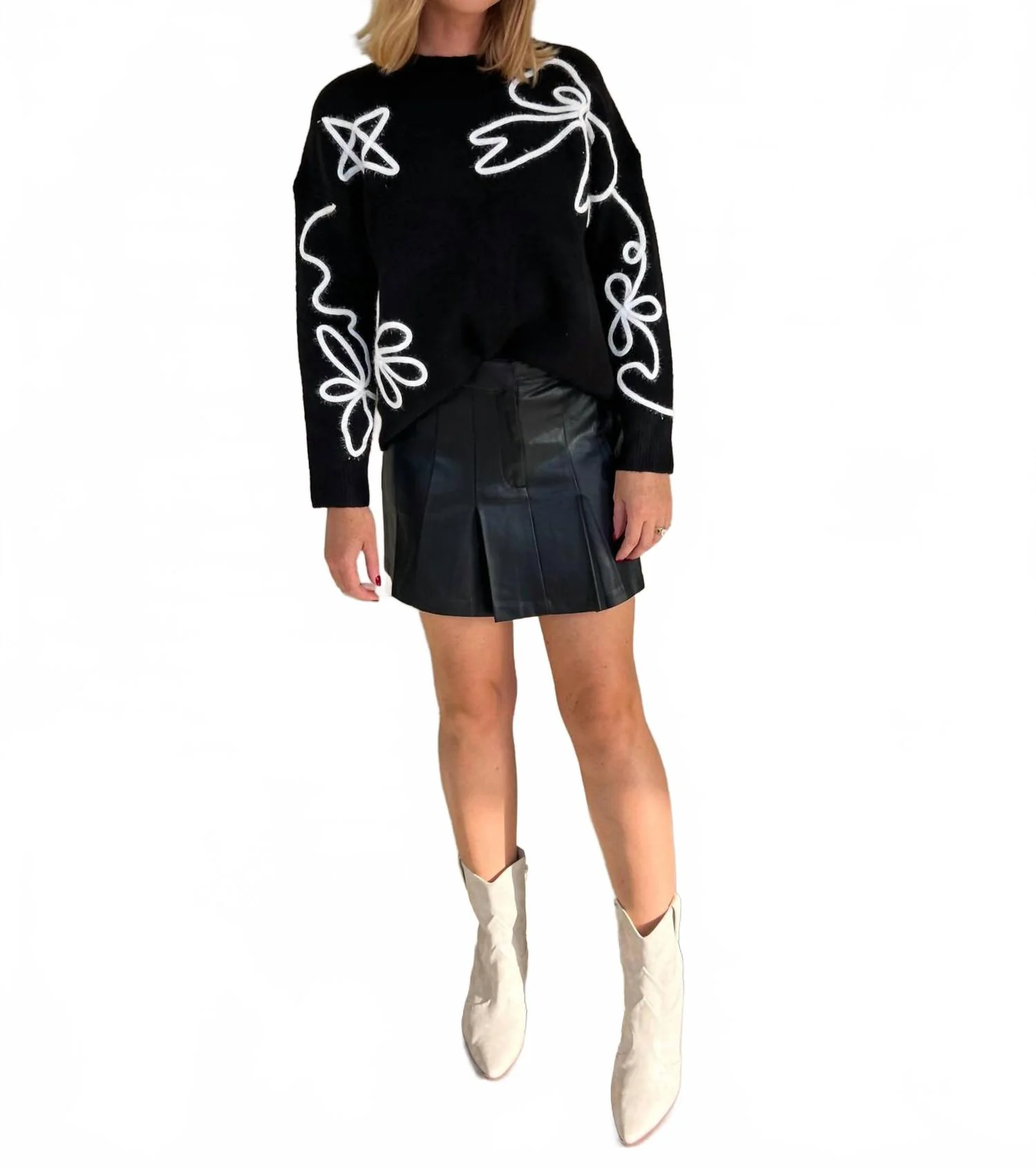 Mikita Faux Leather Pleated Skirt In Black