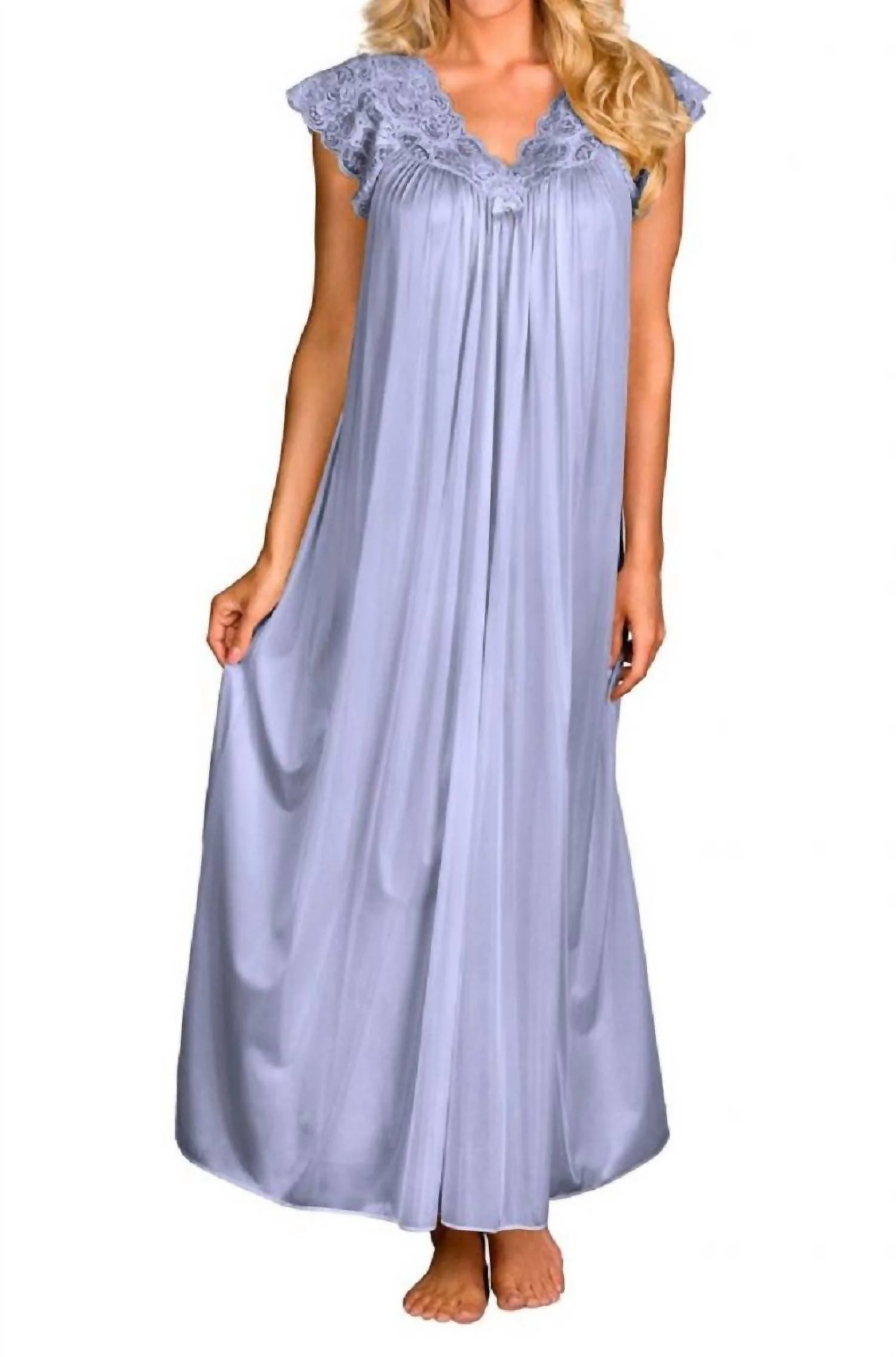 Long Lace Cap Sleeve Nightgown In Peri Frost