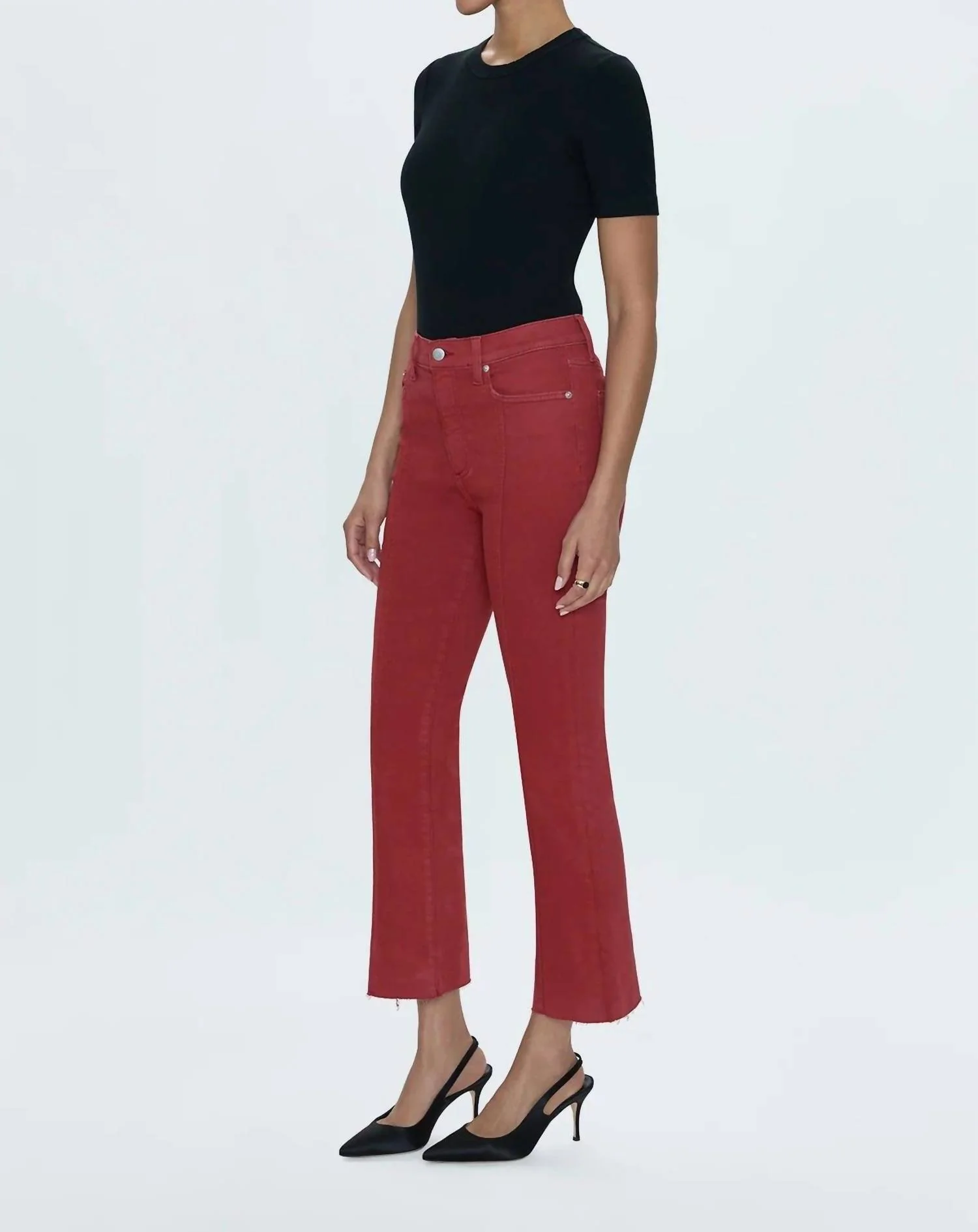Lennon Seamed High Rise Crop Bootcut Pants In Rouge
