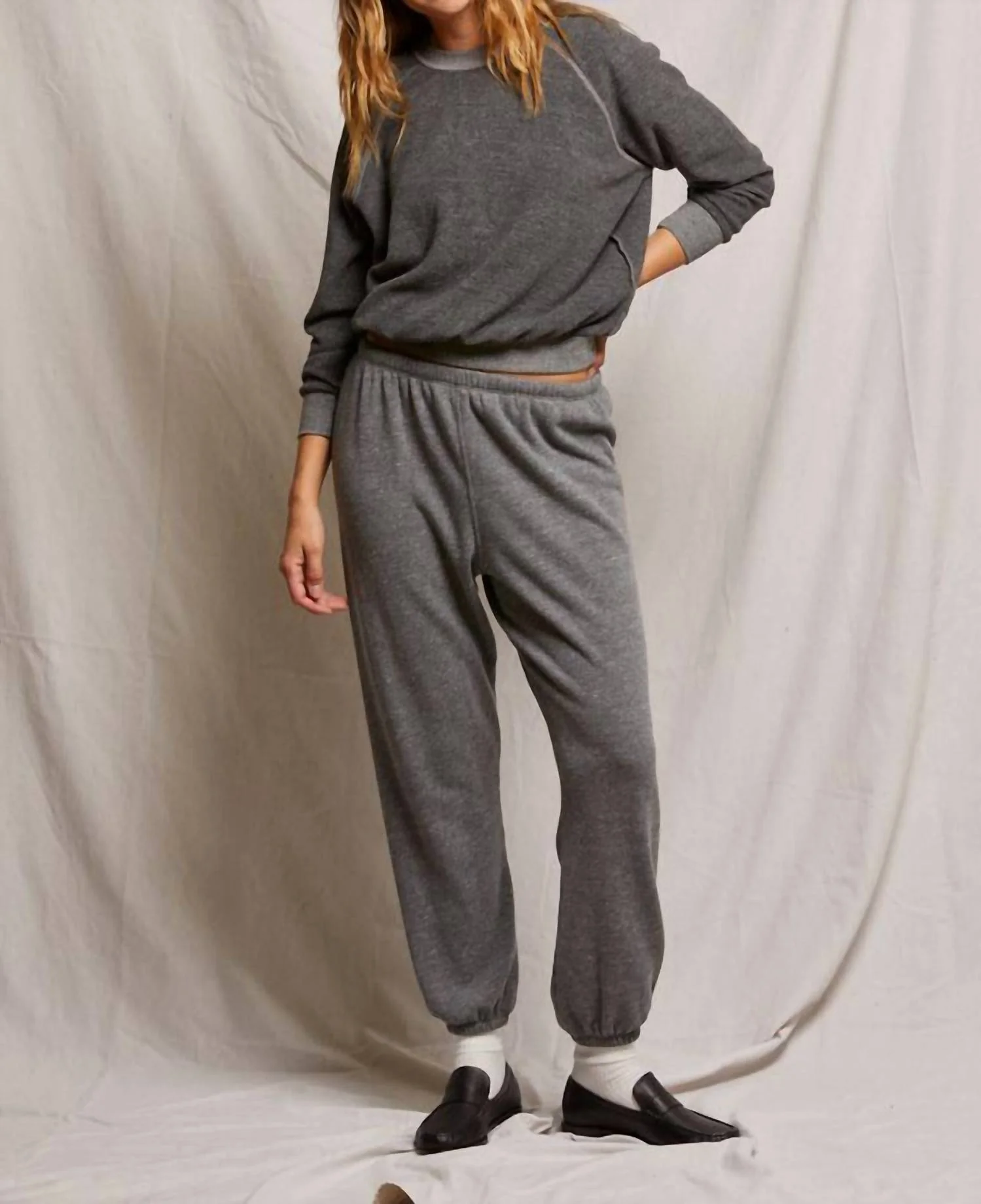 Stevie Cotton Fleece Easy Sweatpant In Dark Heather Grey