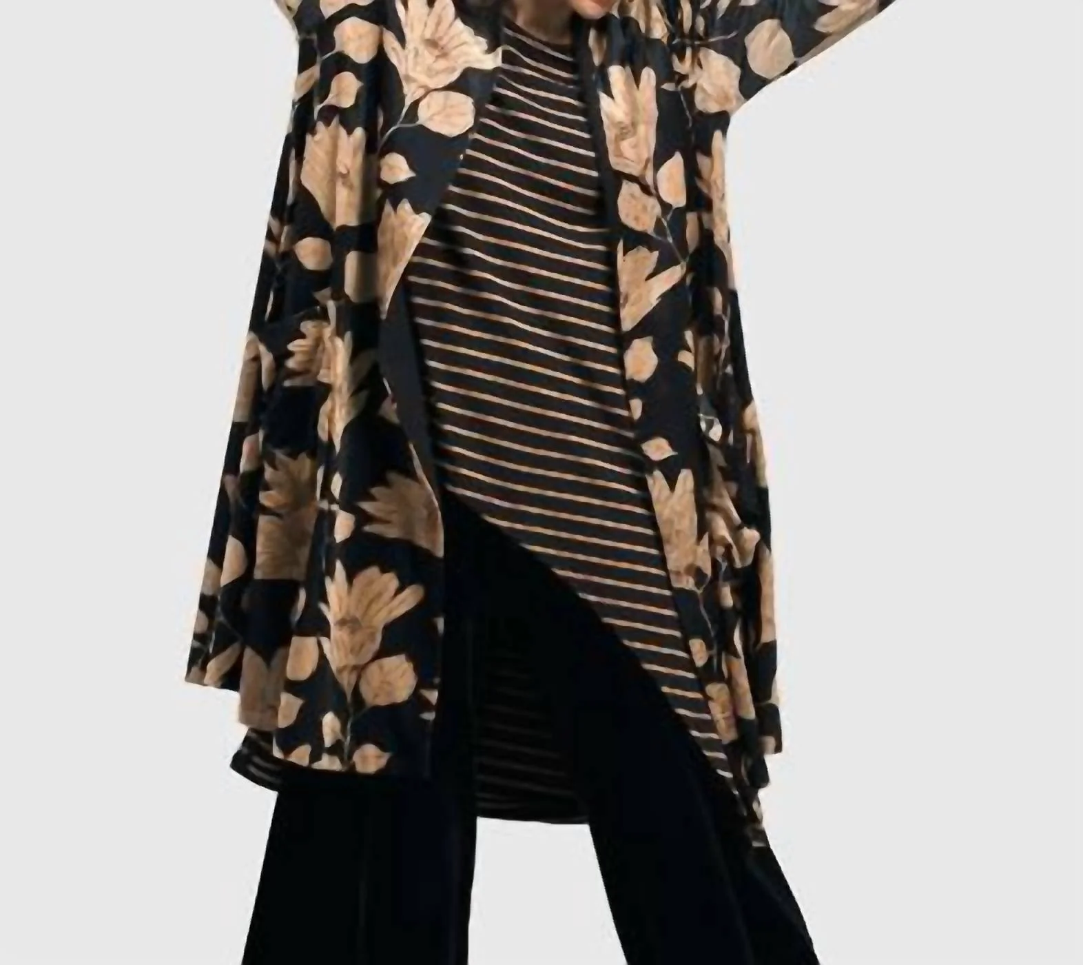 Velvet Smoking Jacket In Floral Beige