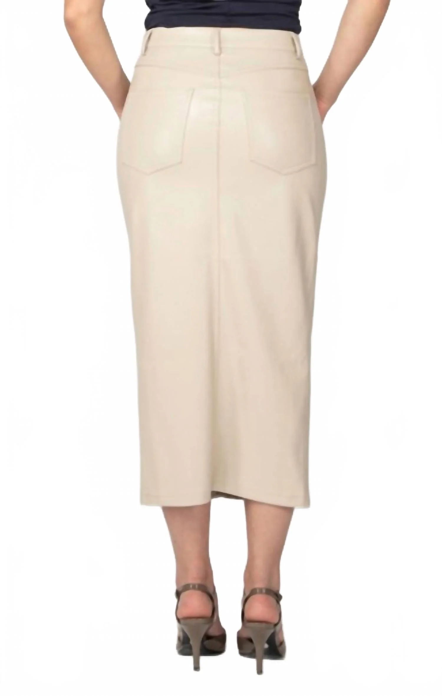 Faux Leather Midi Skirt 2422348 T In Cream Beige