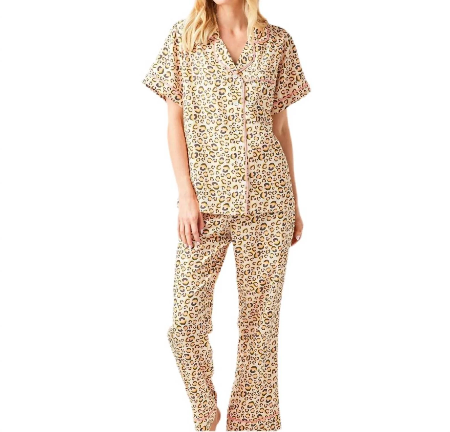 Leopard Print Pajama Set In Beige