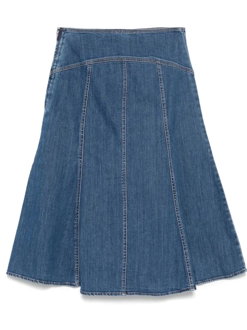 Flared Denim Skirt With Panel Detailing