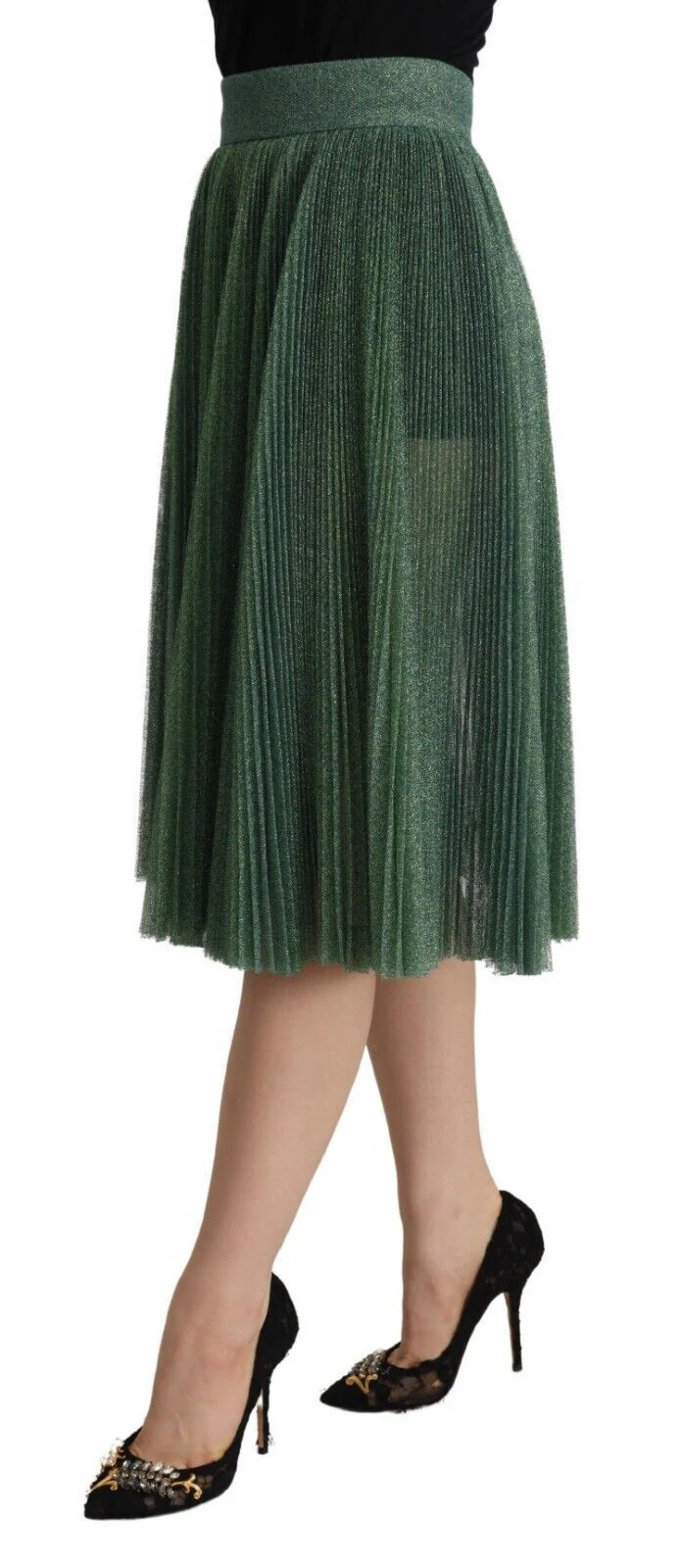 Dolce & Gabbana Metallic Pleated A-Line Midi Women's Skirt