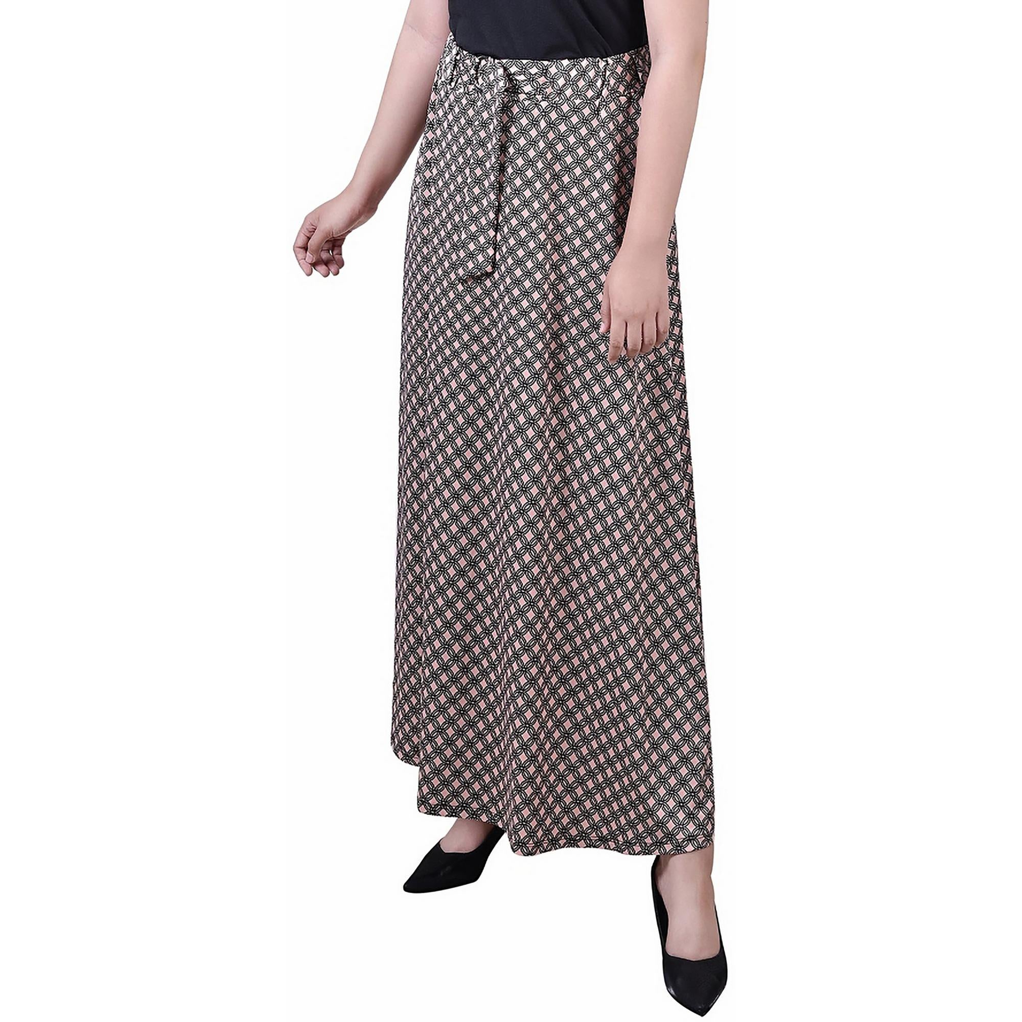 Petites Womens Polka Dot Belted Maxi Skirt