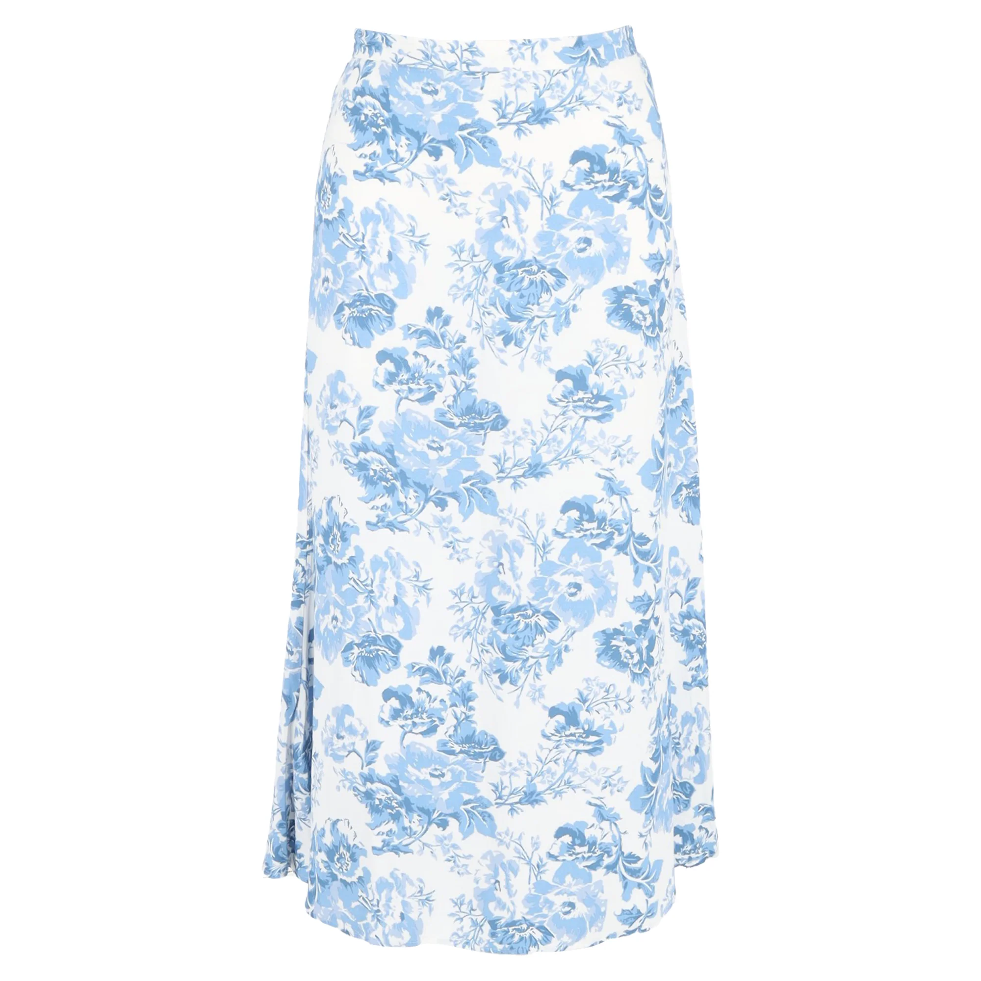 Reformation Floral Print Midi Skirt in Blue Viscose