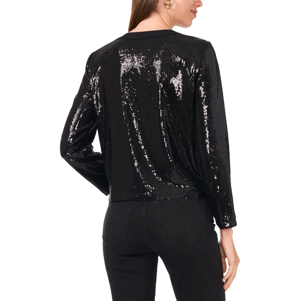 Womens Sequined Collarless Blazer