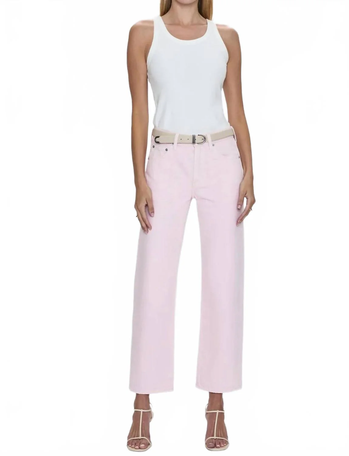 Lexi Mid Rise Bowed Leg Jeans In Blush