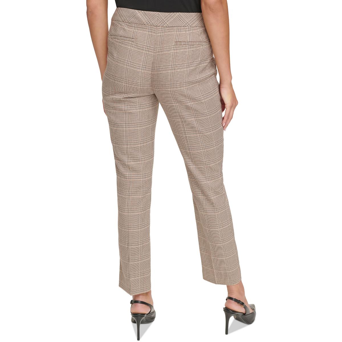 Petites Womens Mid-Rise Glen Plaid Straight Leg Pants