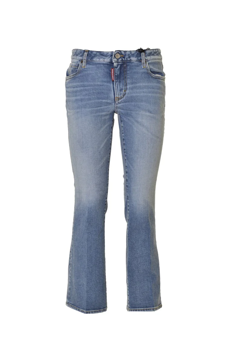 Bell Bottom Cropped Jeans In Blue Denim
