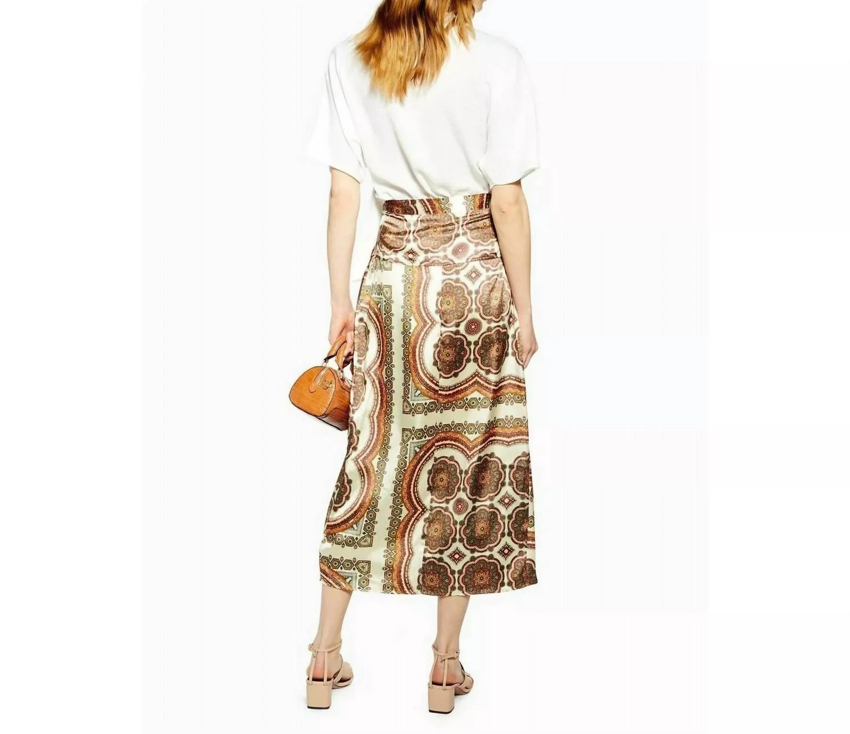 Bias Satin Paisley Print Midi Wrap Skirt In Multicolor