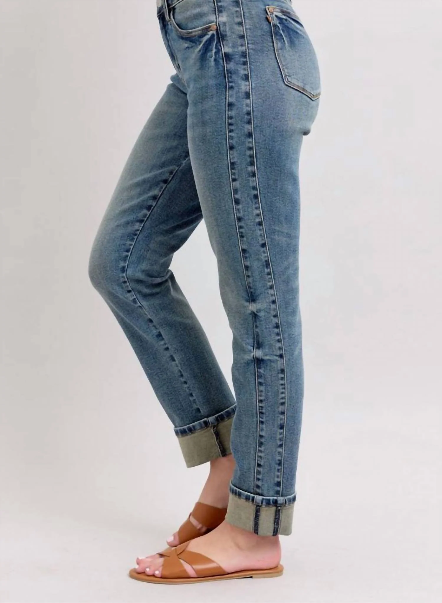 Women's Vintage Wash Double Cuff Jean In Blue
