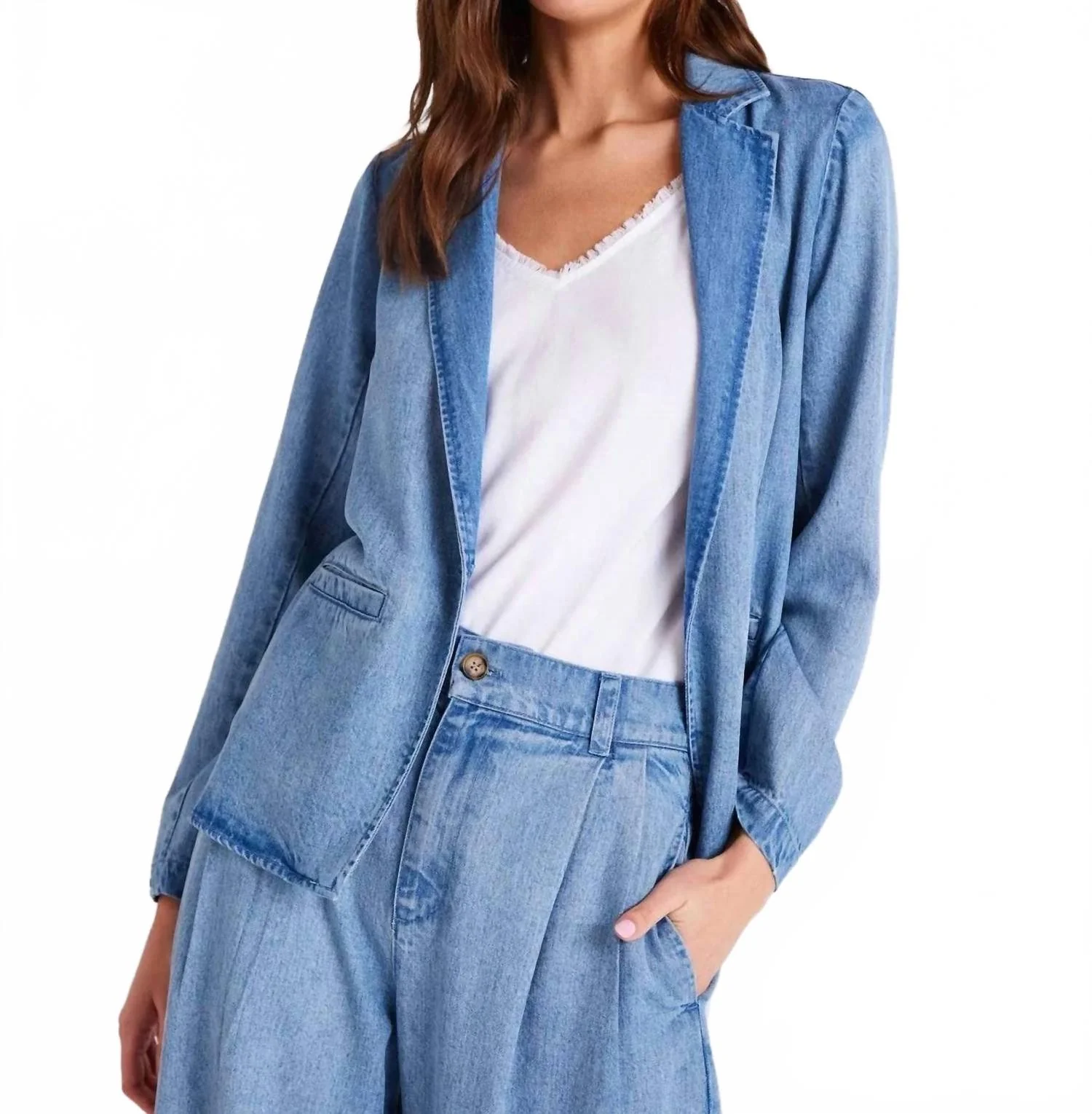 Jagger Easy Longline Blazer In Vintage Horizon Wash