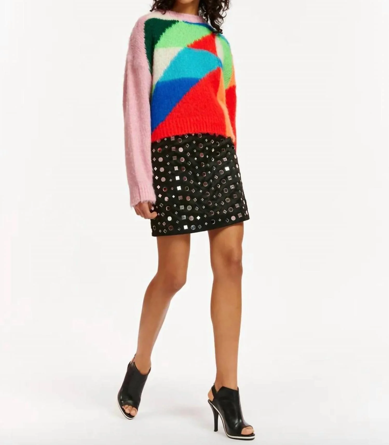 Eshiny Satin Mini Skirt In Black/silver