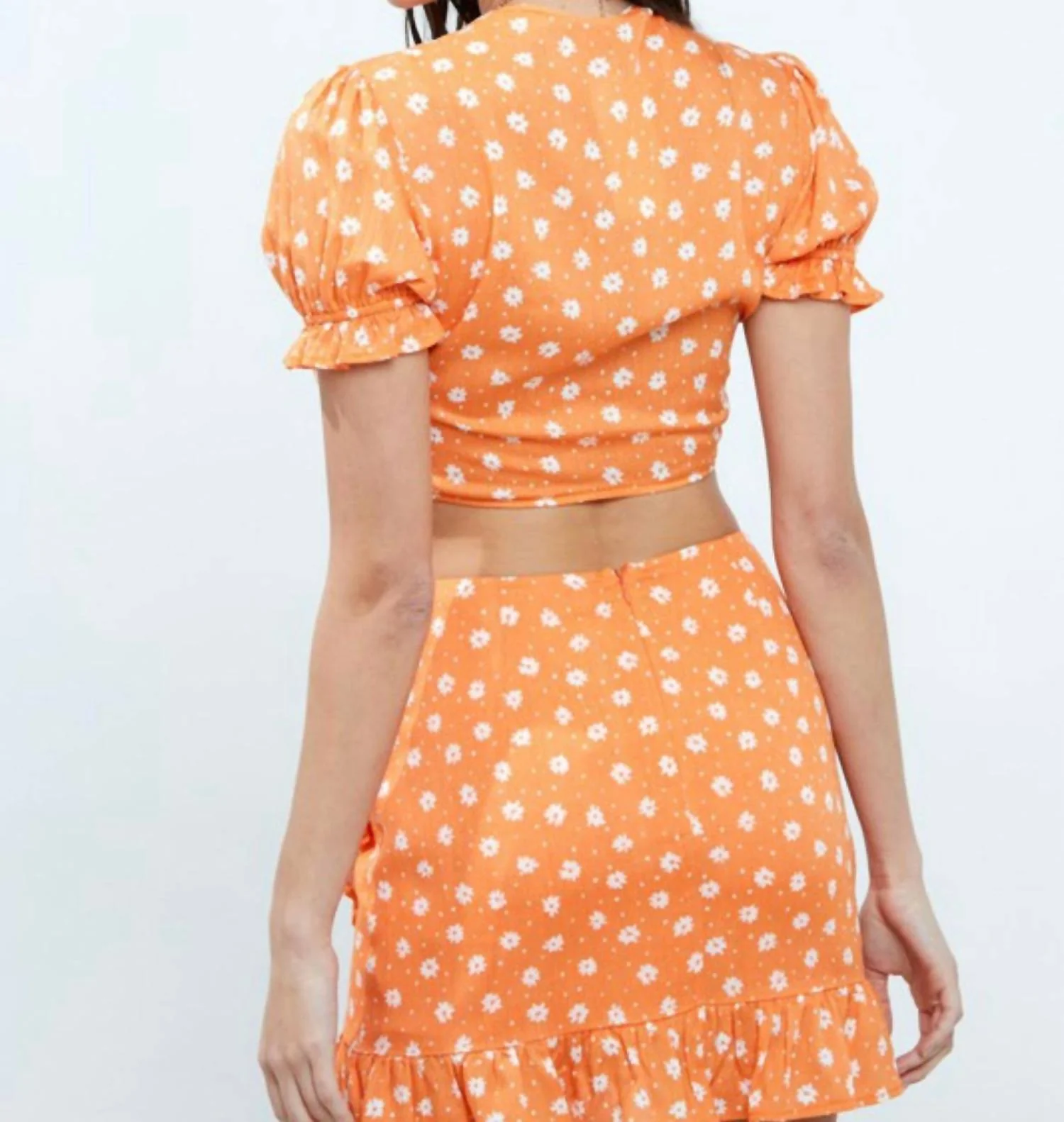 Let That Mango Skirt Set In Orange & White