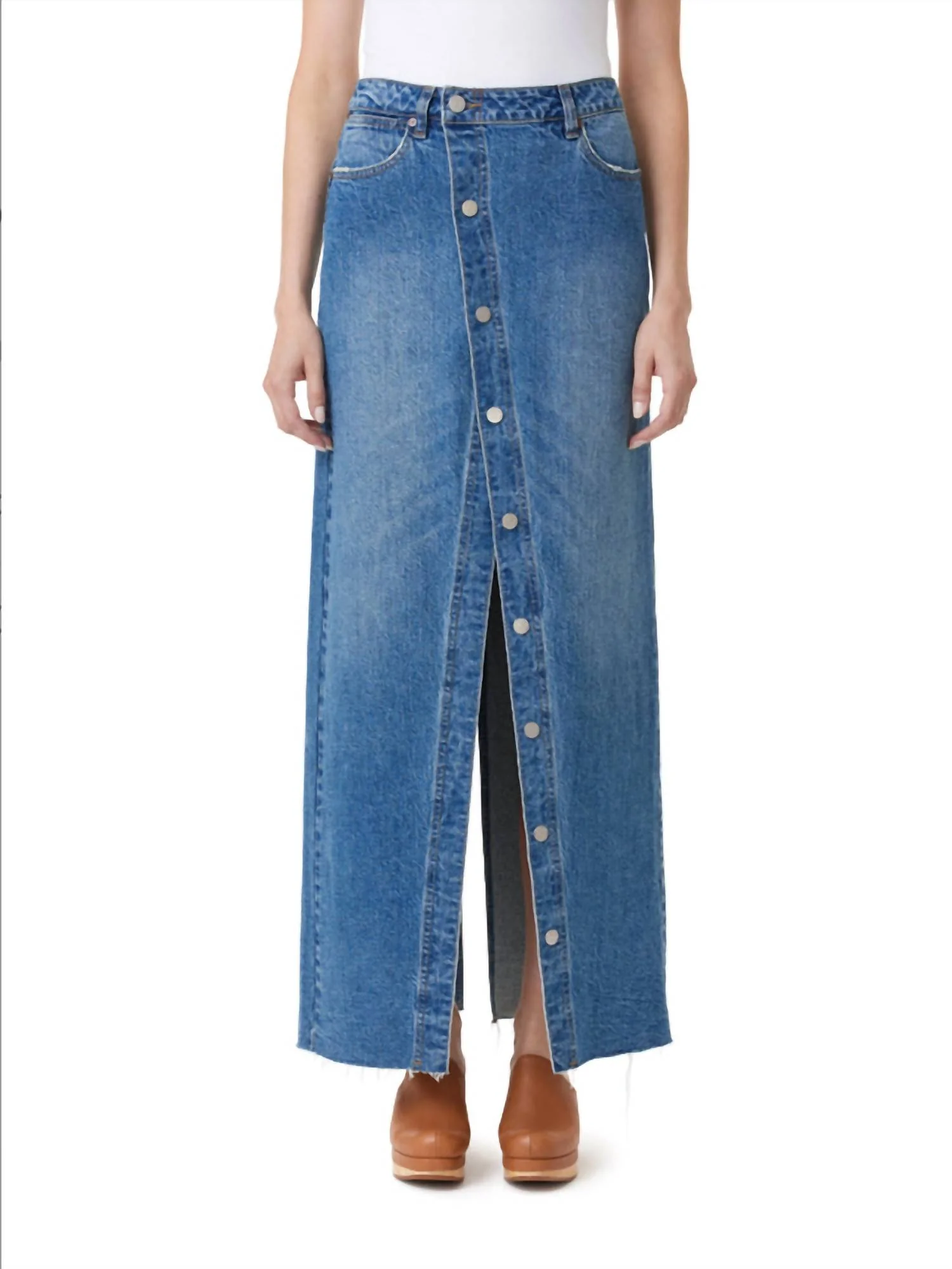 Button Down Maxi Skirt In Baltic