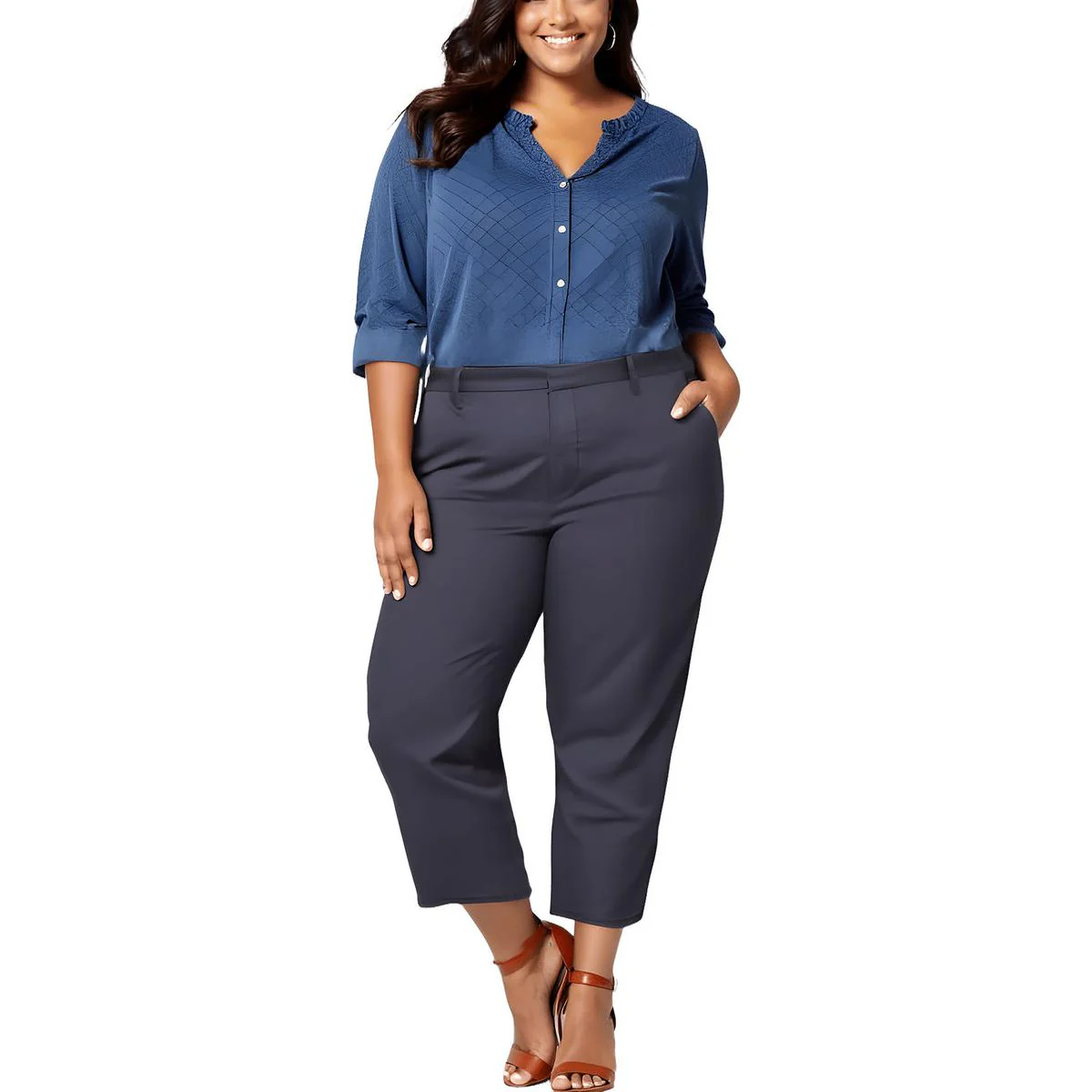 Plus Womens Solid Lyocell Trouser Pants