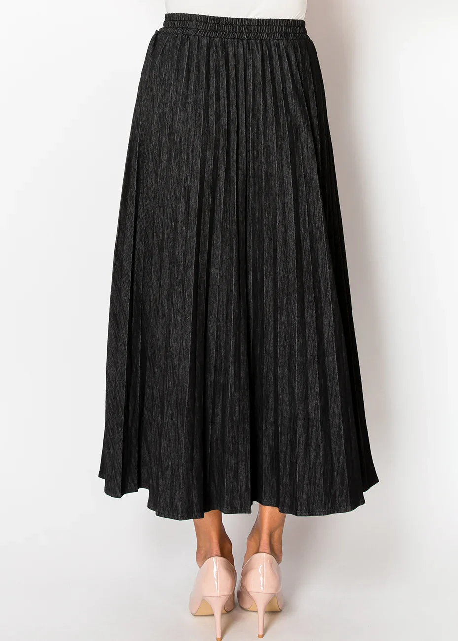 Midnight Pleated Denim Skirt