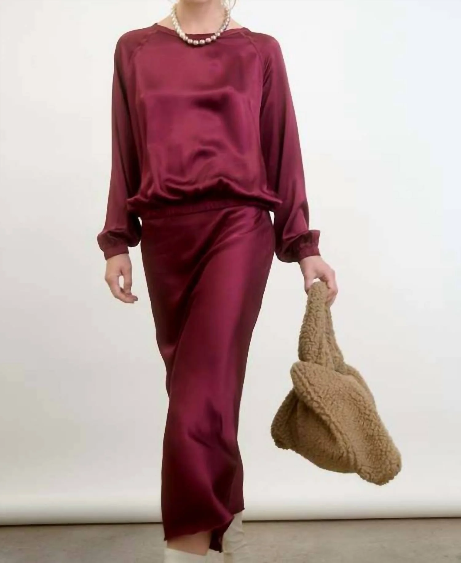 O'darling Midi Skirt In Pinot Satin