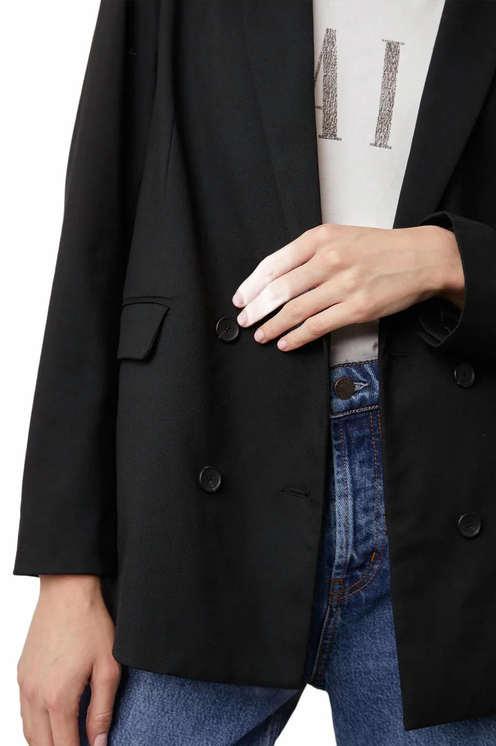 Twill Double-Breasted Jacket Blazer In Black
