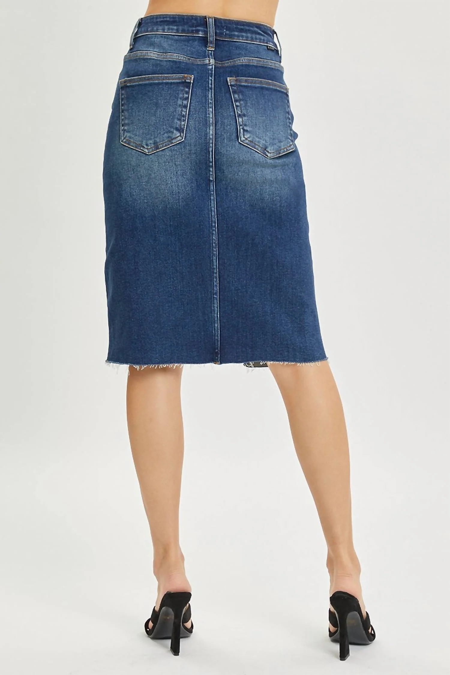 High Rise Front Slit Midi Skirt - Plus In Blue