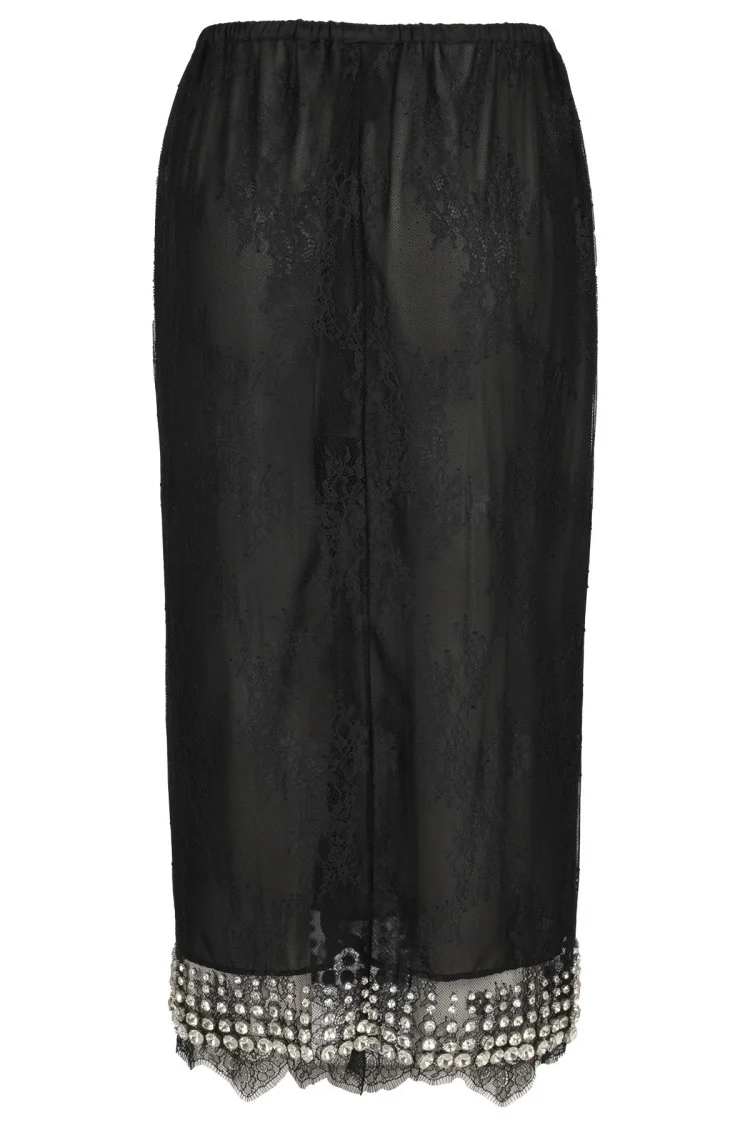 Black Embroidered Midi Skirt