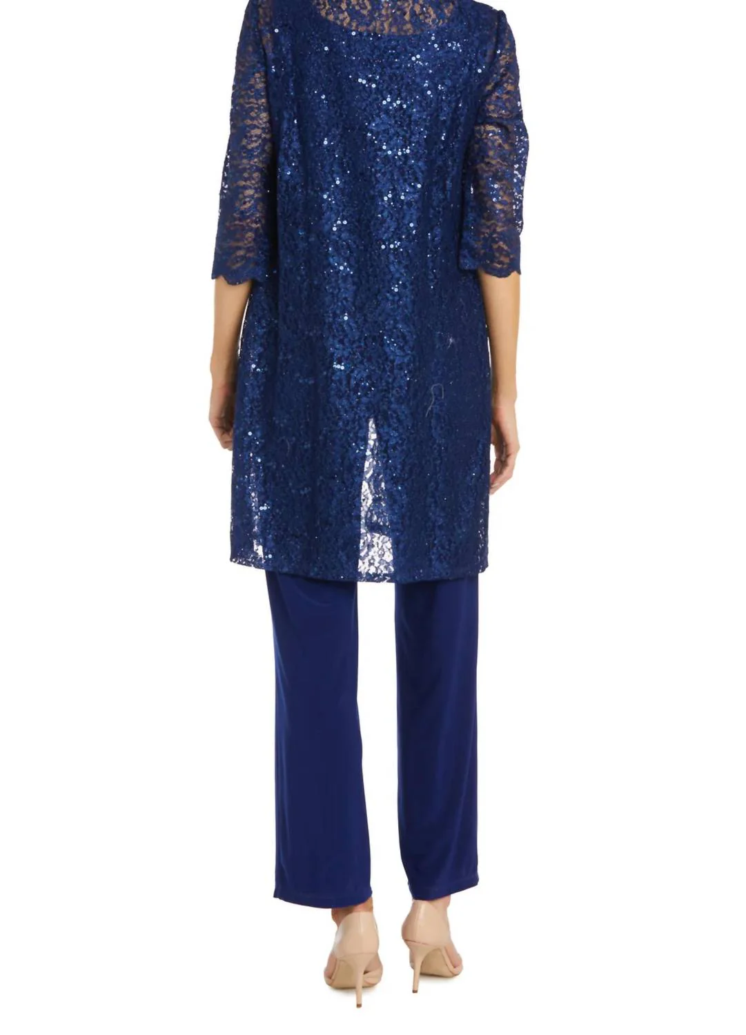 Lace 3/4 Sleeve 3-Piece Pants Set In Royal