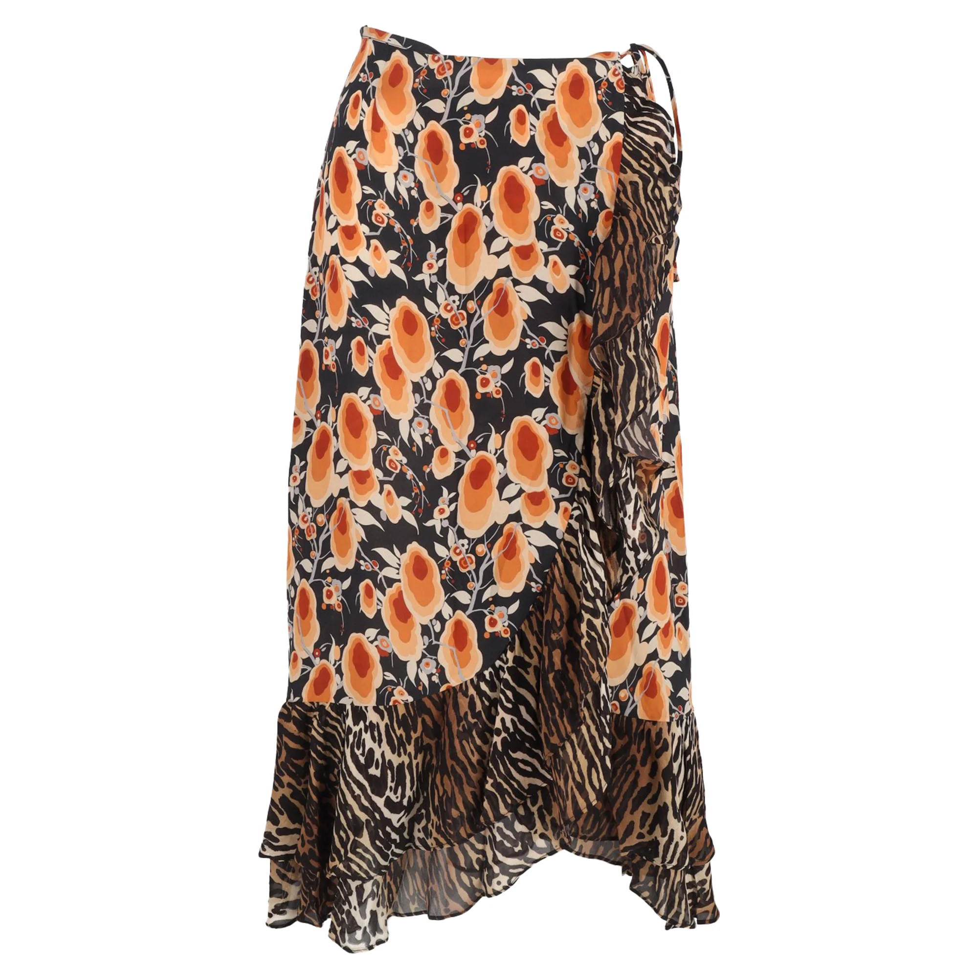 Rixo Liv Printed Midi Wrap Skirt in Multicolor Silk