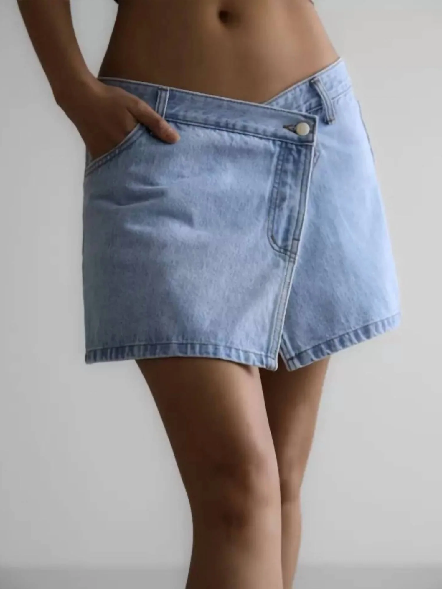 Denim Asymmetrical Mini Skirt In Blue