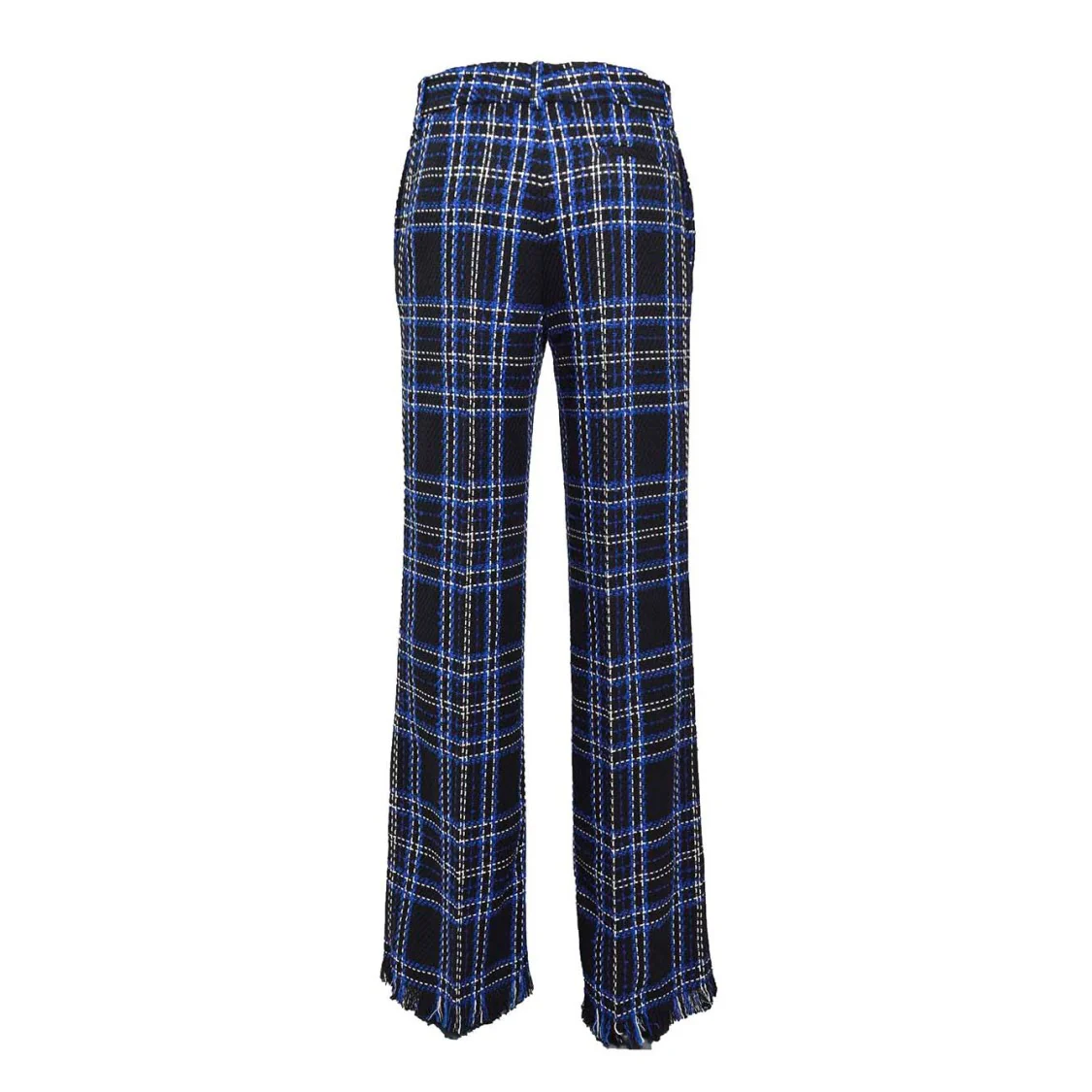 Black And Blue Tartan Tweed Flare Pants