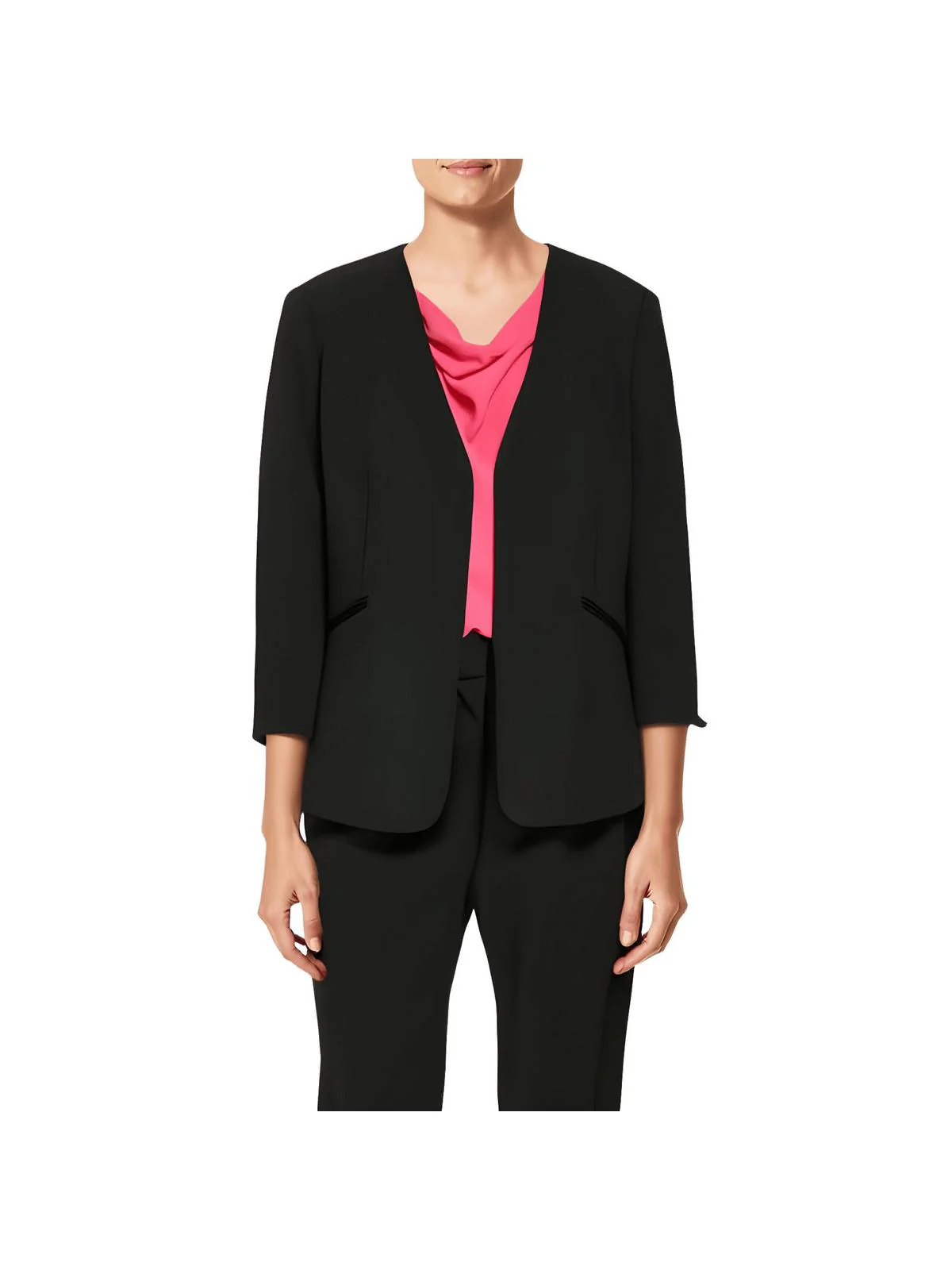 Petites Womens Woven Collarless Open-Front Blazer
