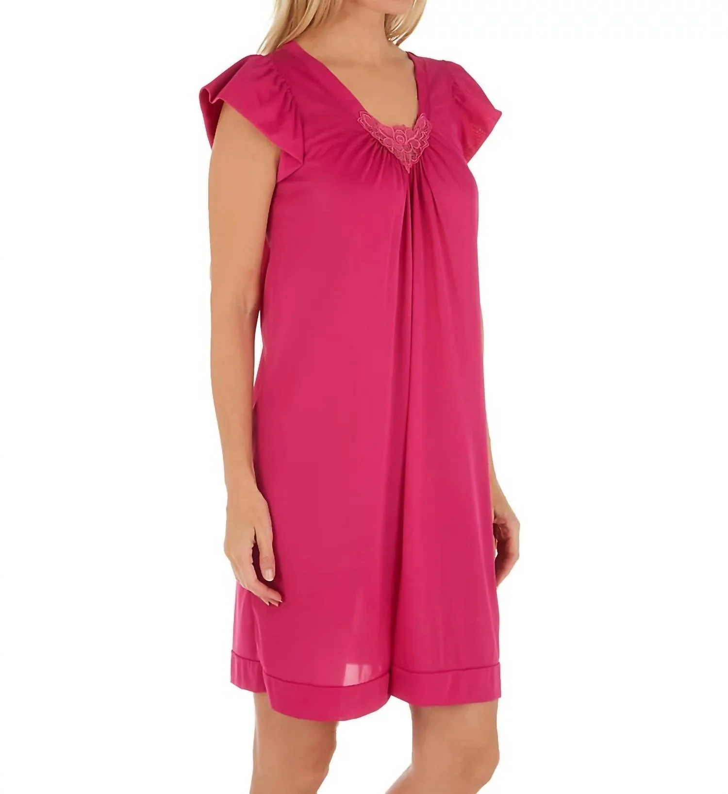 Short Cap Sleeve Nightgown In Raspberry