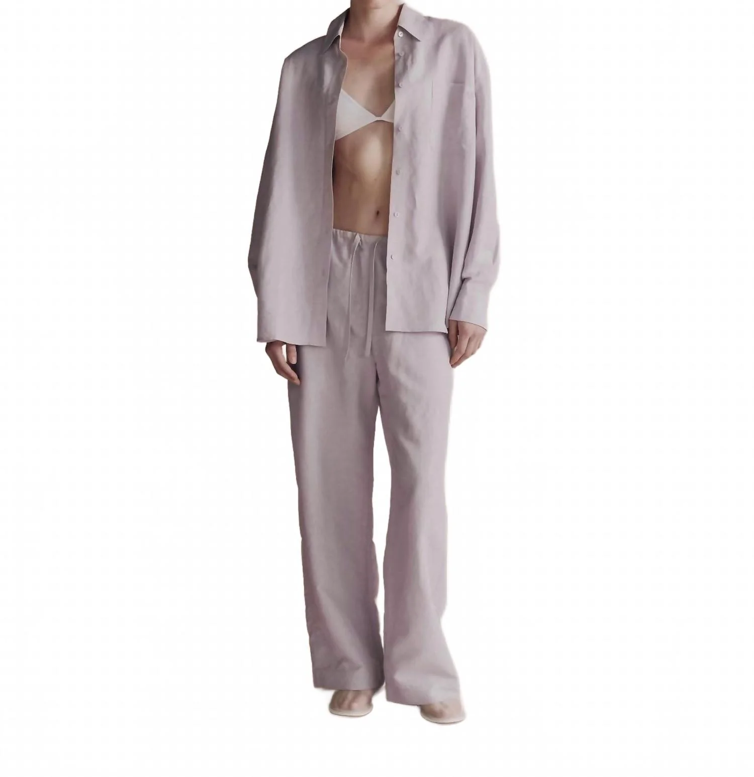 Silk Linen Drawstring Pants In Lilac