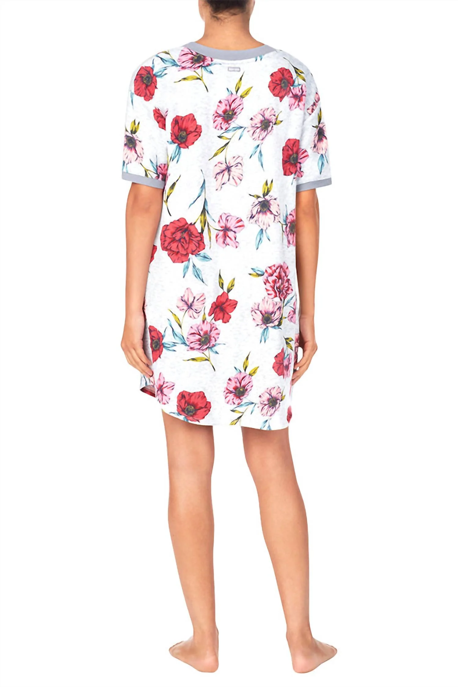 Short Sleeve Sleep Pajama Shirt In Grey Floral