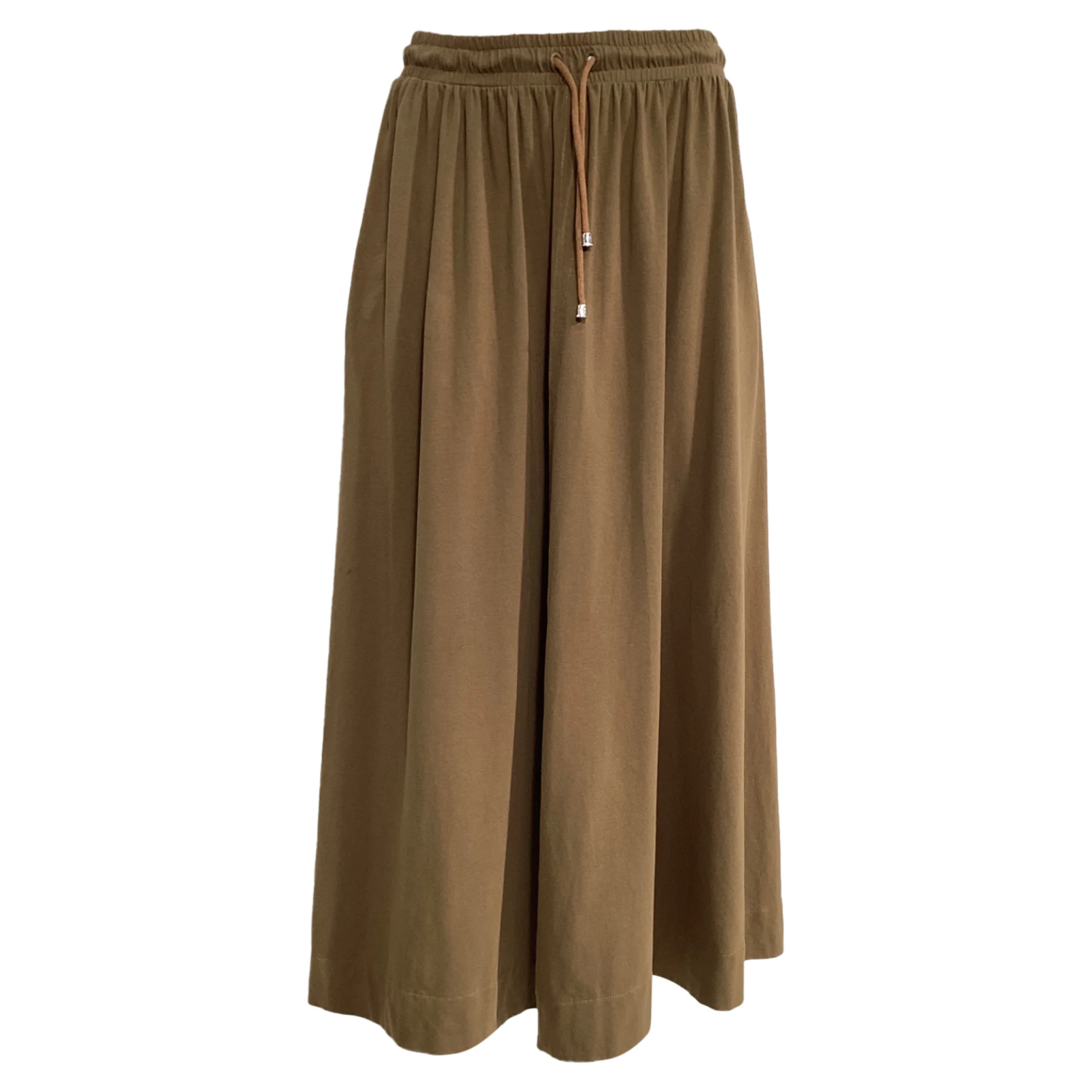 Max Mara Leisure Drawstring Midi Skirt in Brown Cotton