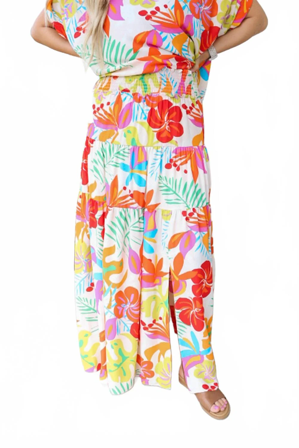 Ellie Floral Tiered Maxi Skirt In Palm Spring