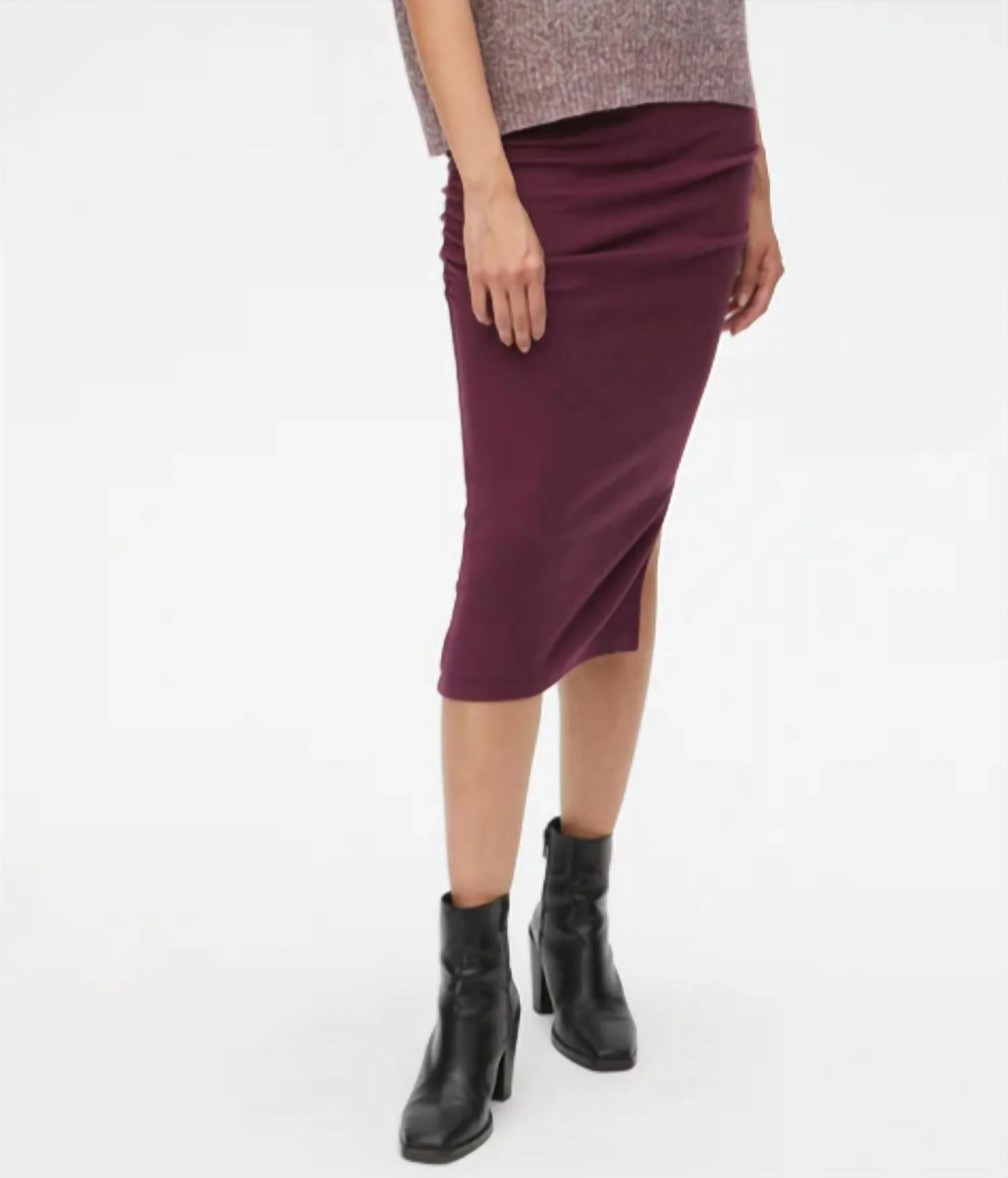 Rae Ribbed Midi Skirt In Purple