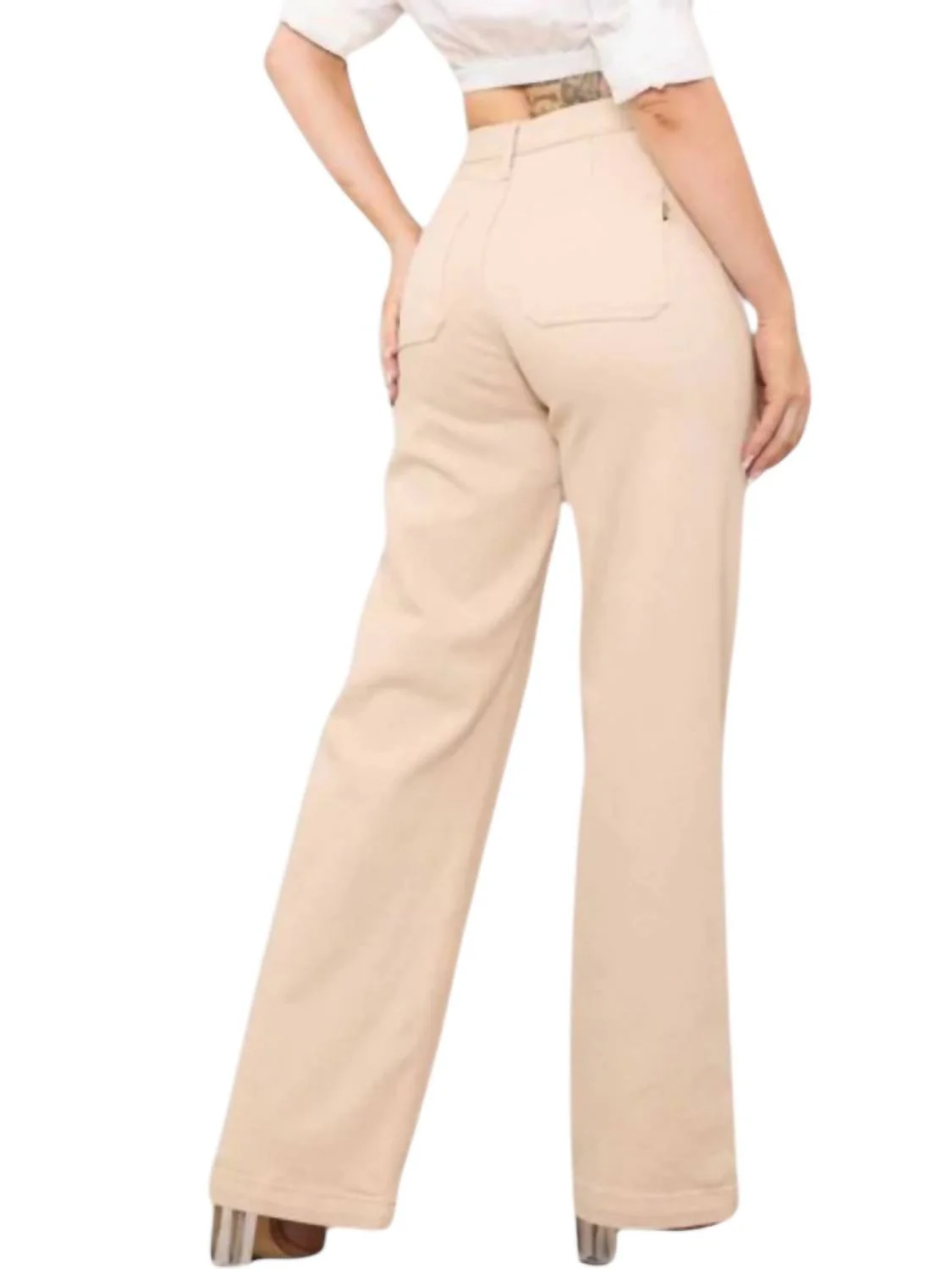 Square Pocket Wide Leg Jeans In Sand