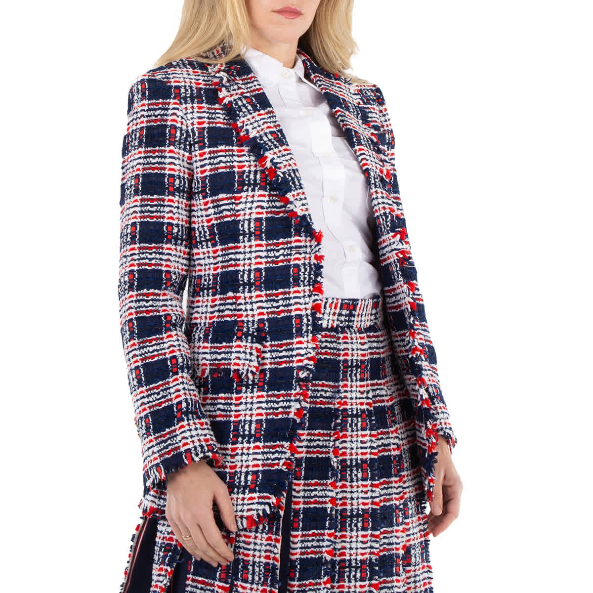 Thom Browne Sportcoat Check Tweed Blazer, Brand Size 38 (US Size 2)