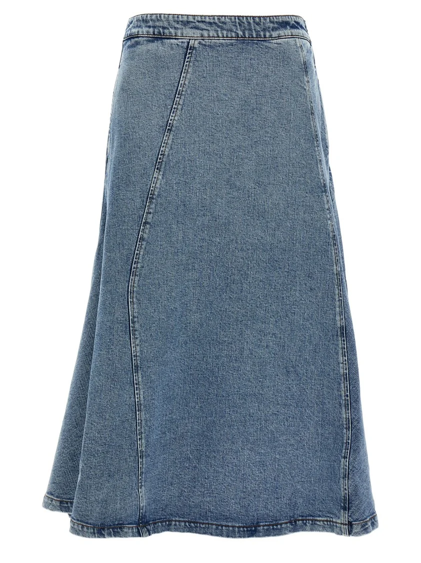 Flared Cotton Denim Midi Skirt