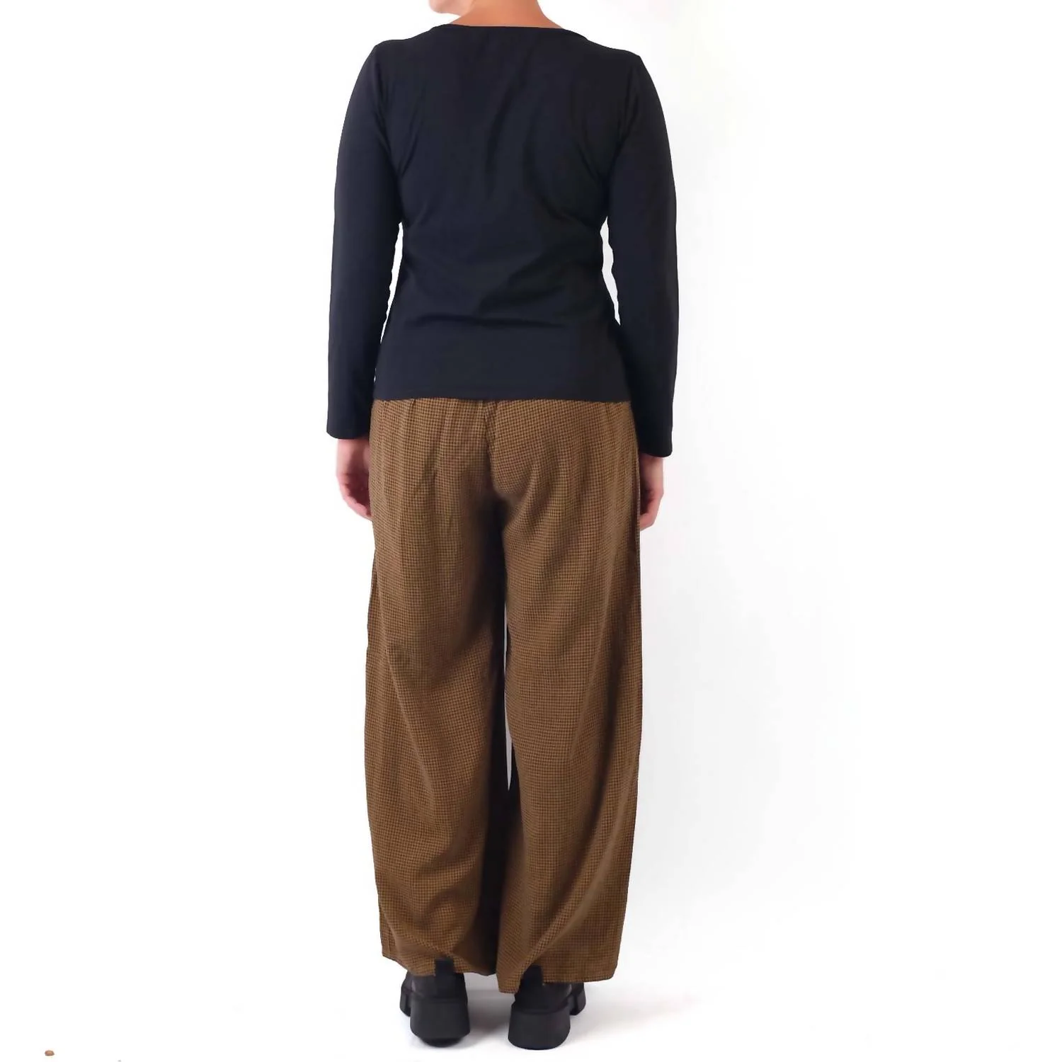 Mini Check Wide Leg Pleat Pant In Brass