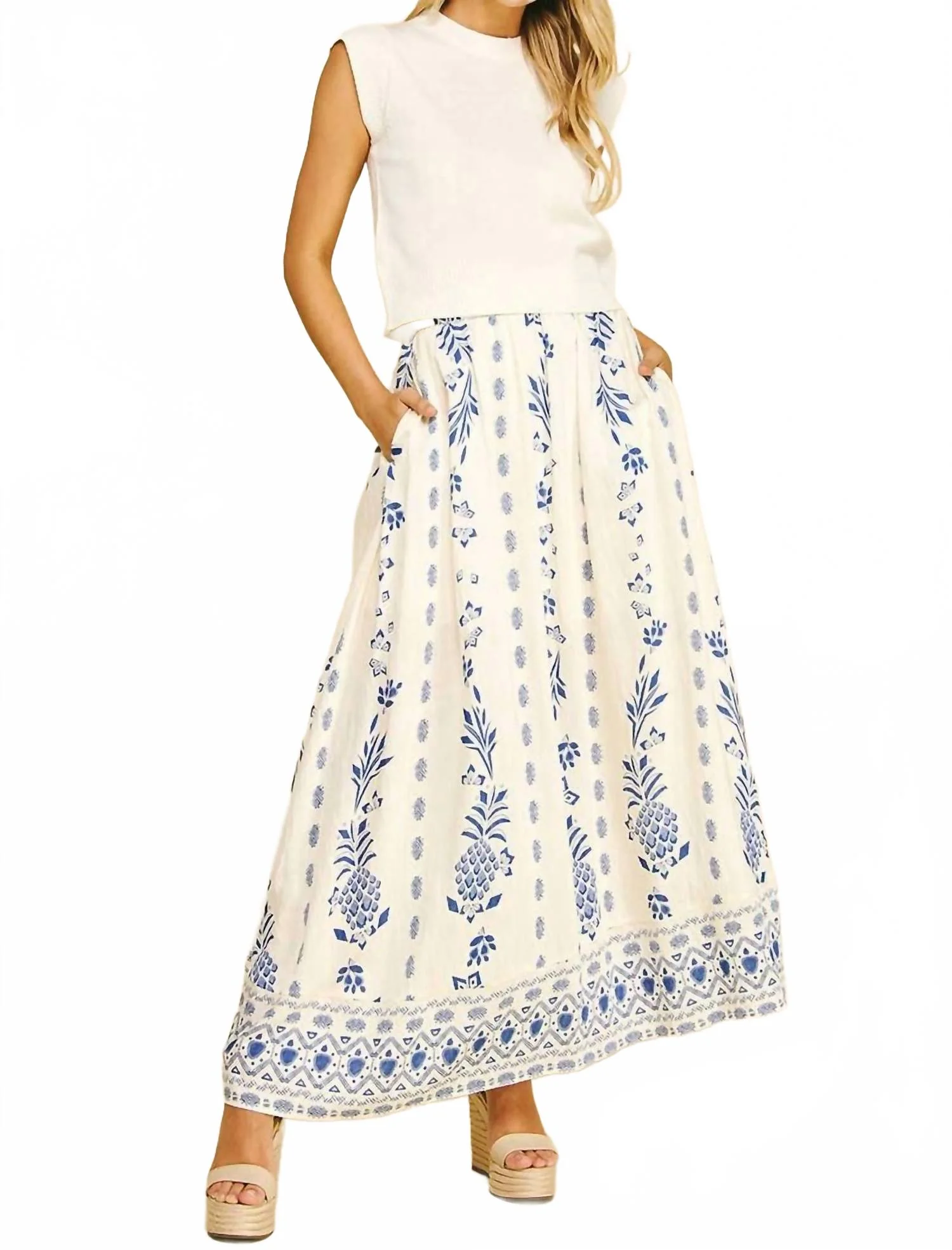 Print A Line Maxi Skirt In Ivory