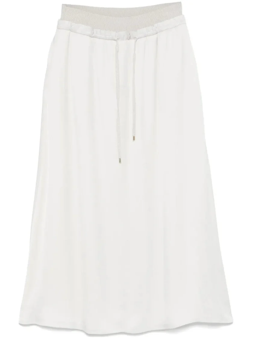 White Drawstring Midi Skirt