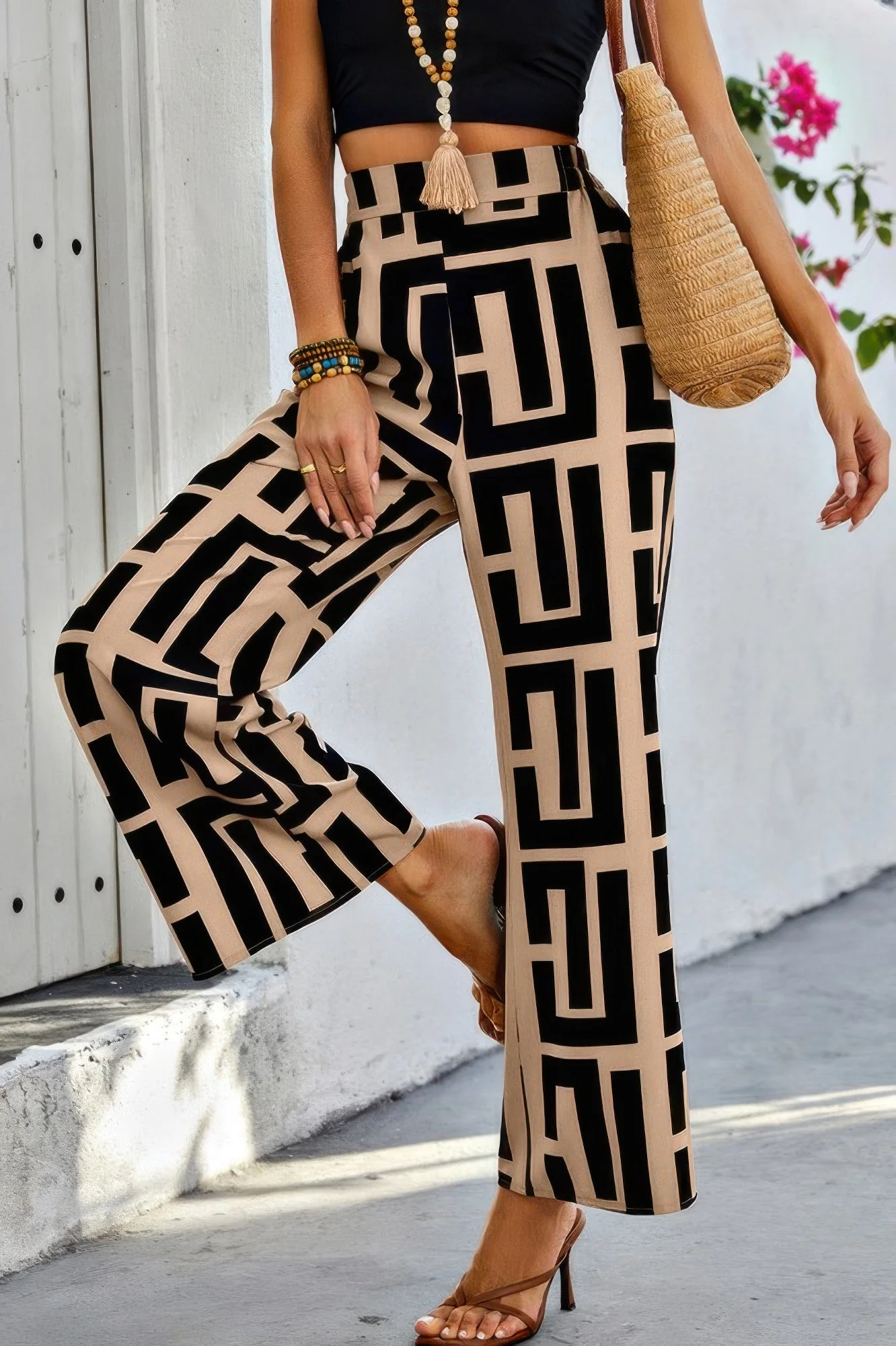 TRUEDAMES Geometric Color Block A Line Wide Leg Loose Pants