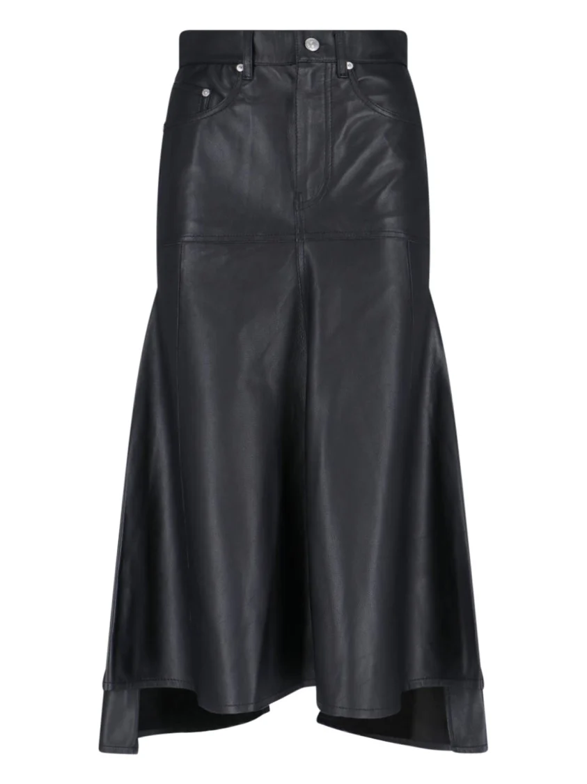 High-Waisted Leather Midi Skirt With Flared Design