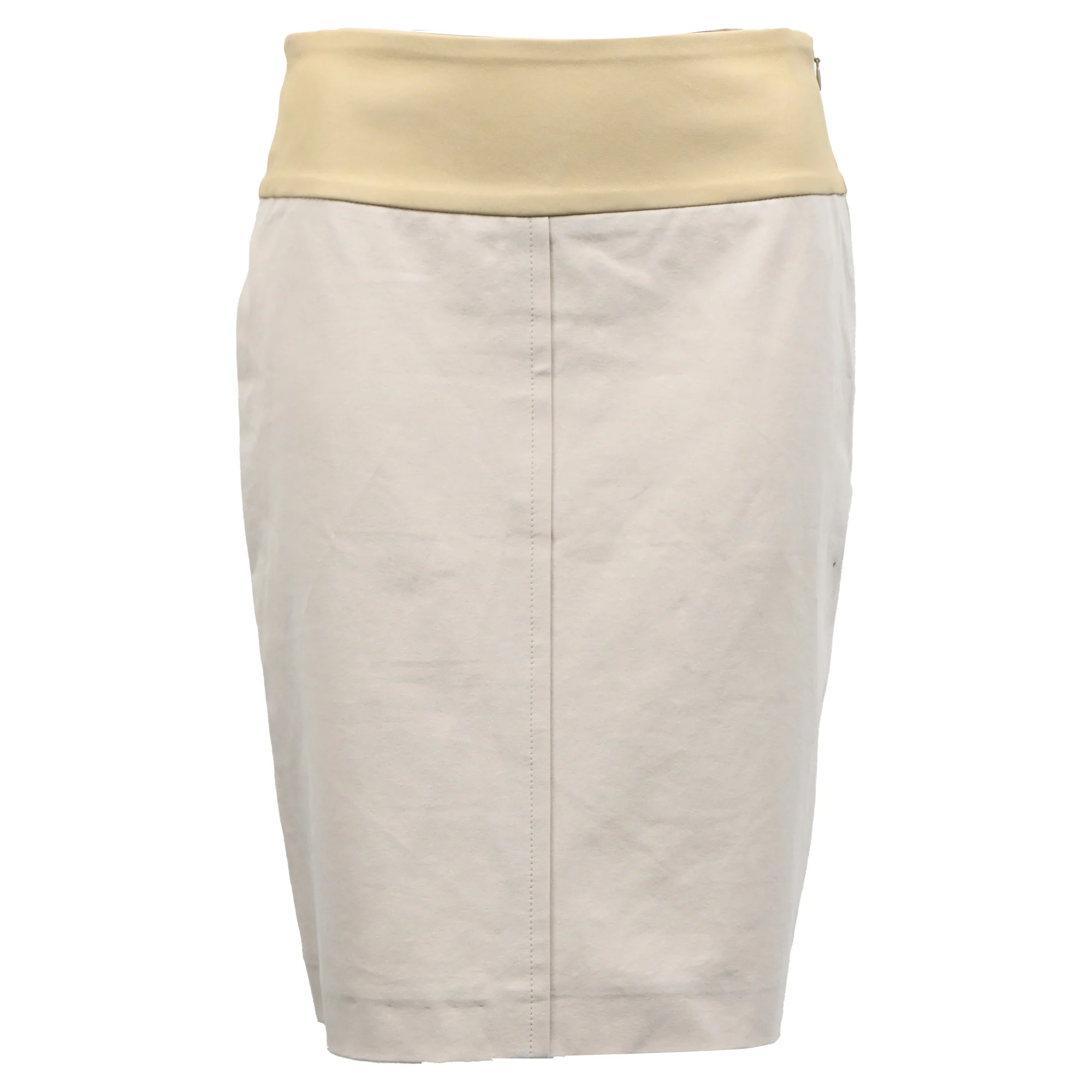 Brunello Cucinelli Leather Trim Embellishment Knee-Length Skirt in Cream Cotton