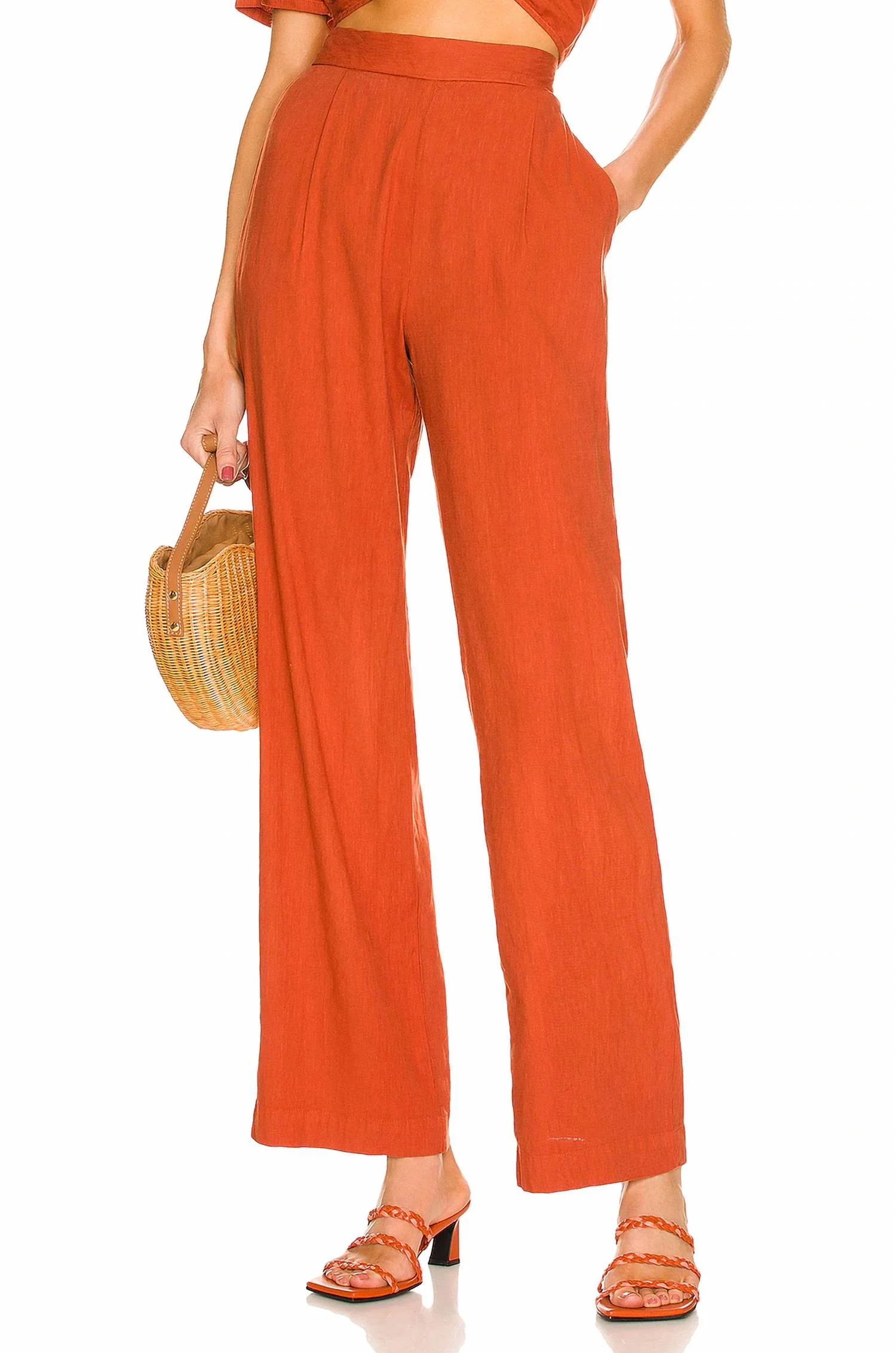 Linen Pleat Pant In Faded Rust