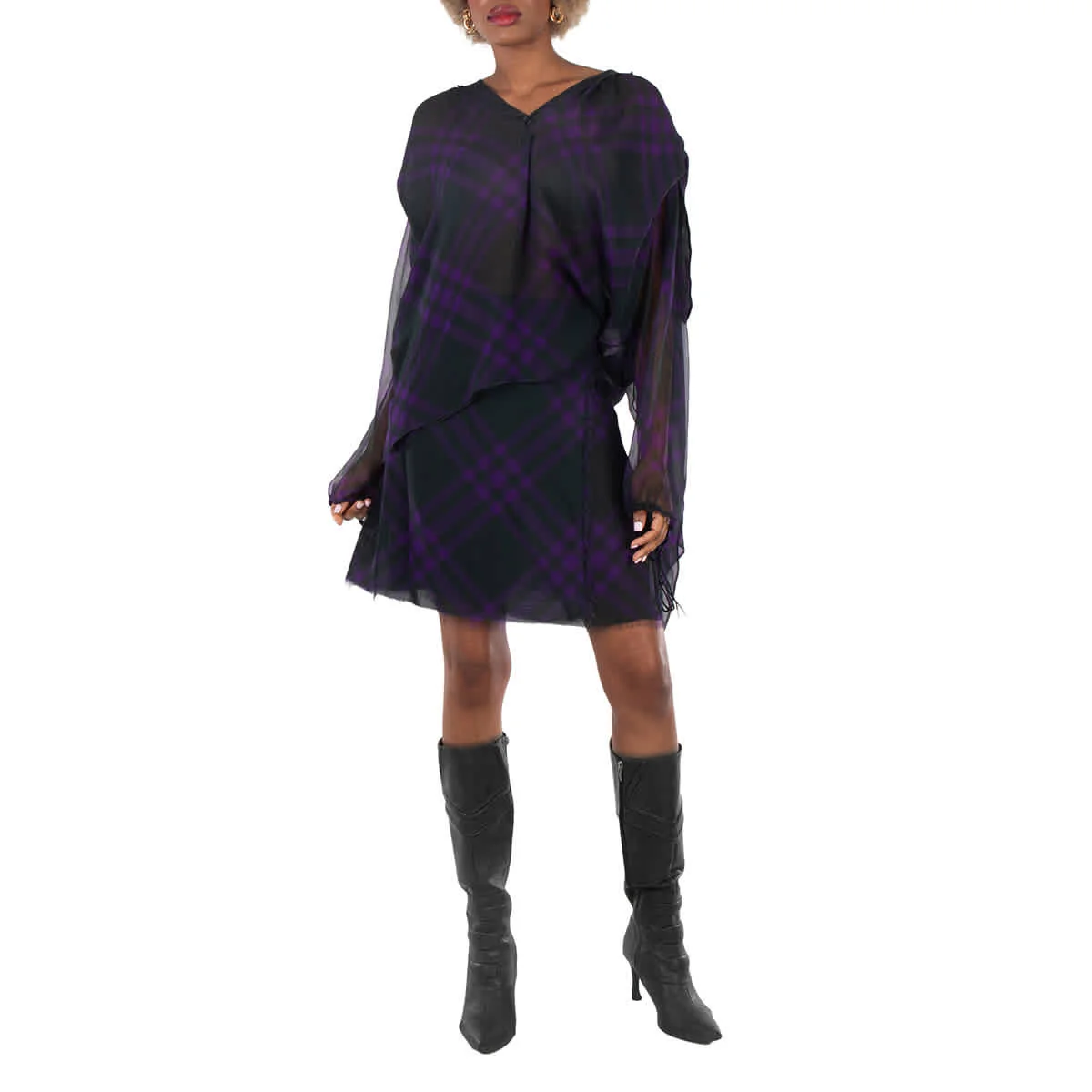 Burberry Wrap- Belt Check-Pattern Frayed Skirt