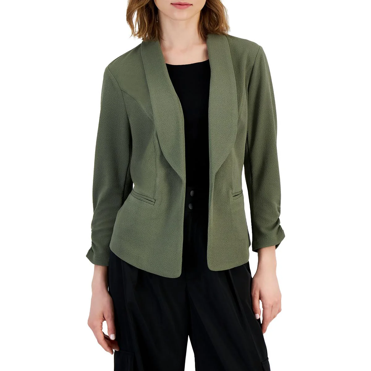 Petites Womens Sit Seprate Work Wear Open-Front Blazer